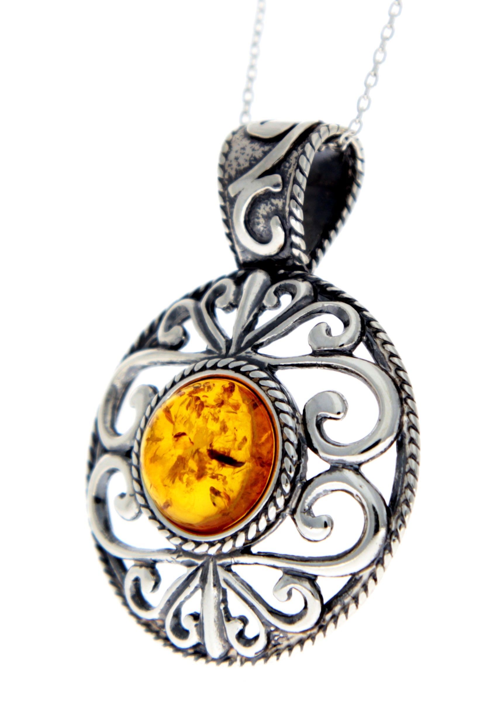 925 Sterling Silver & Baltic Amber Large Celtic Pendant - 1507