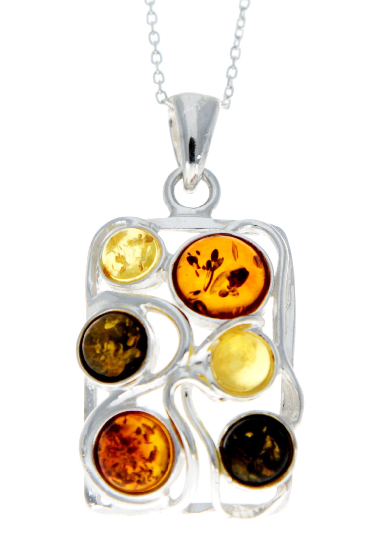 925 Sterling Silver & Baltic Amber Large Classic Pendant - 1810