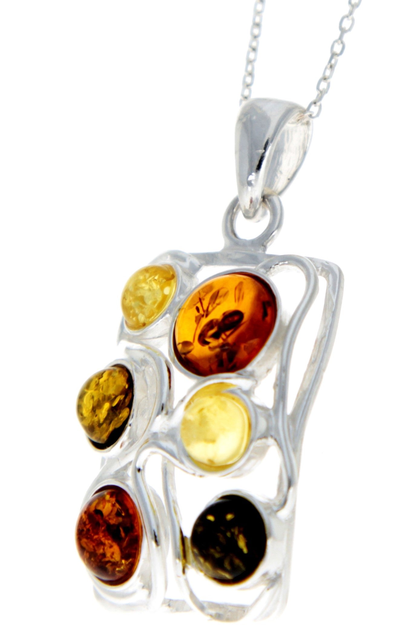 925 Sterling Silver & Baltic Amber Large Classic Pendant - 1810