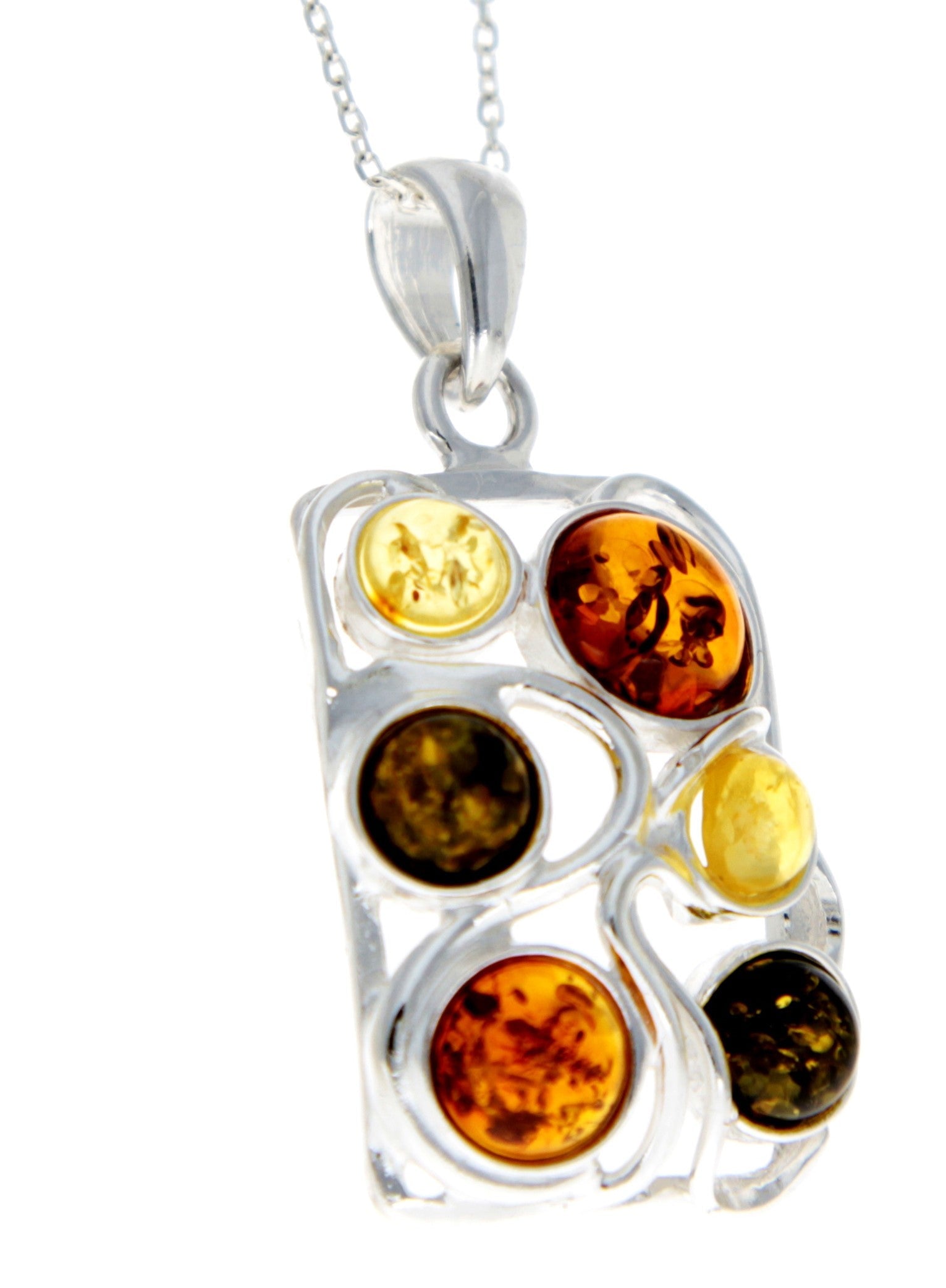 925 Sterling Silver & Baltic Amber Large Classic Pendant - 1810