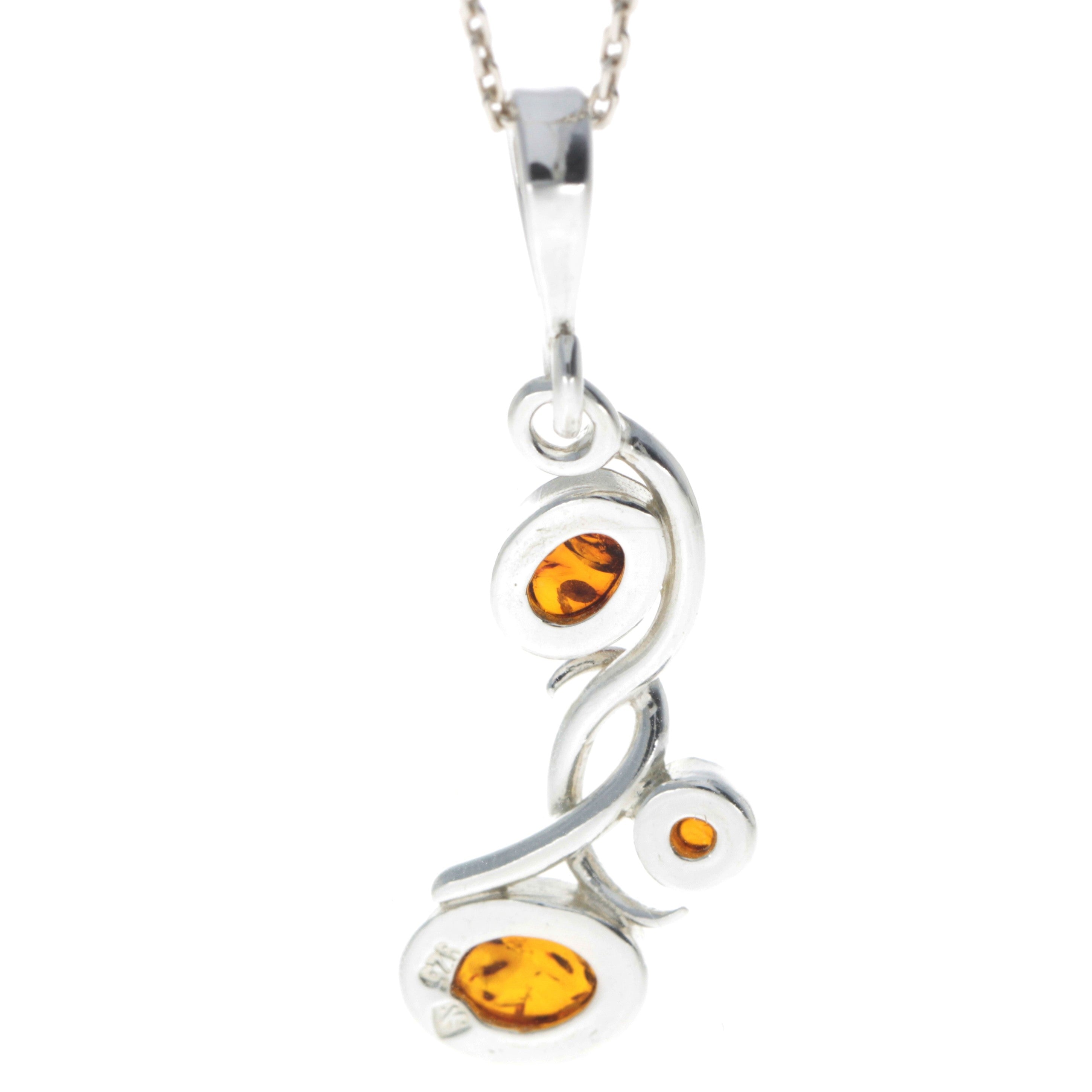 925 Sterling Silver & Baltic Amber Modern 3 Stone Pendant - M374