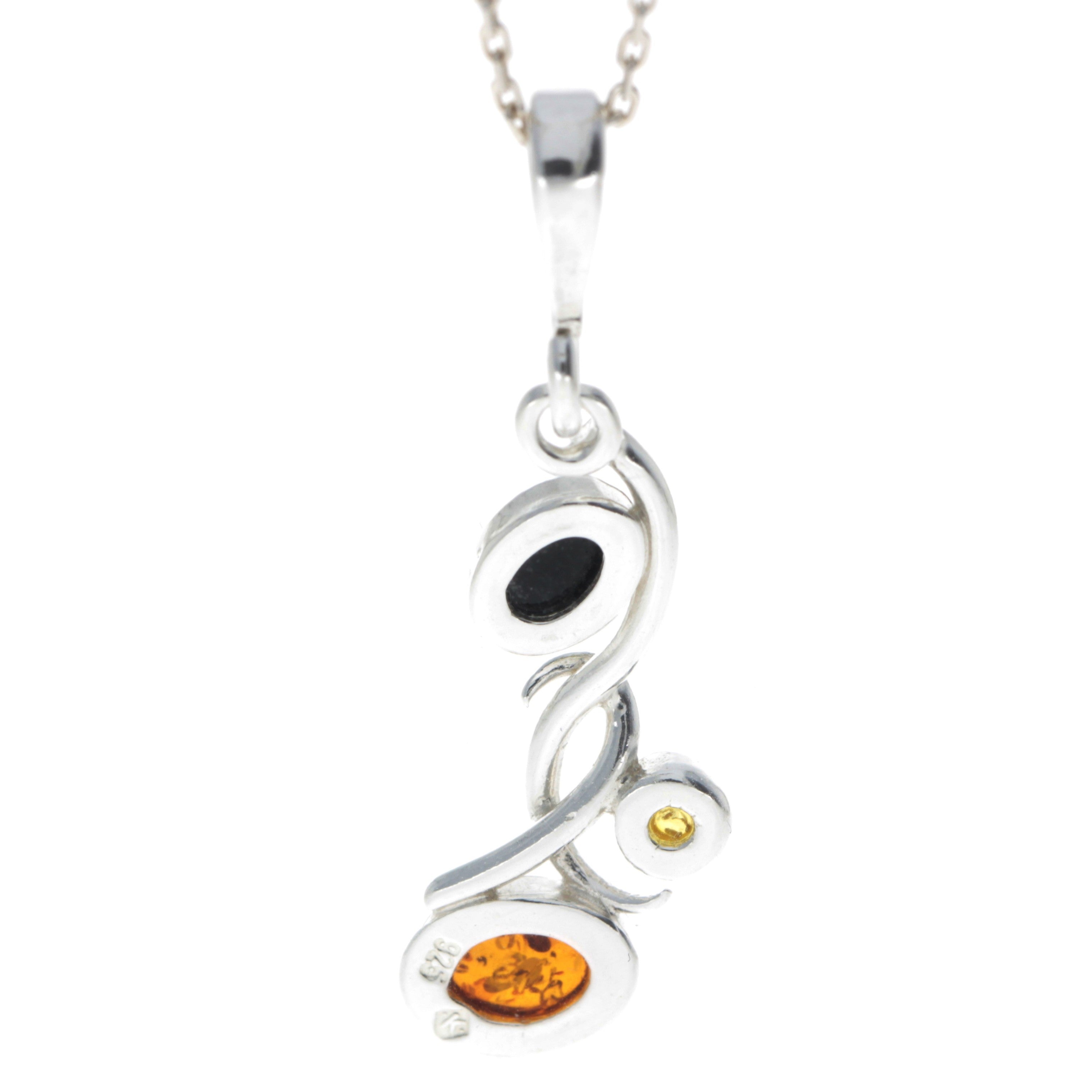 925 Sterling Silver & Baltic Amber Modern 3 Stone Pendant - M374