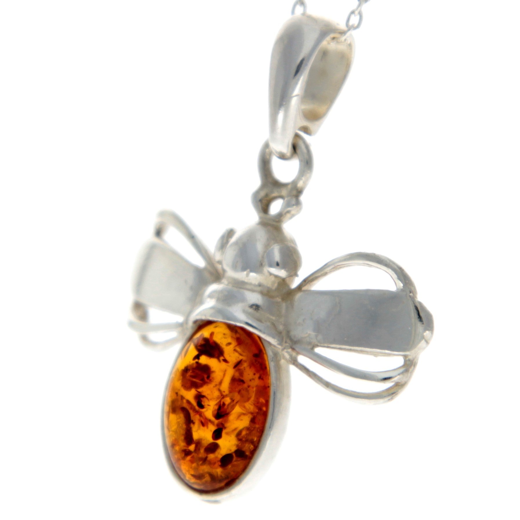 925 Sterling Silver & Baltic Amber Bumble Bee Pendant - K204