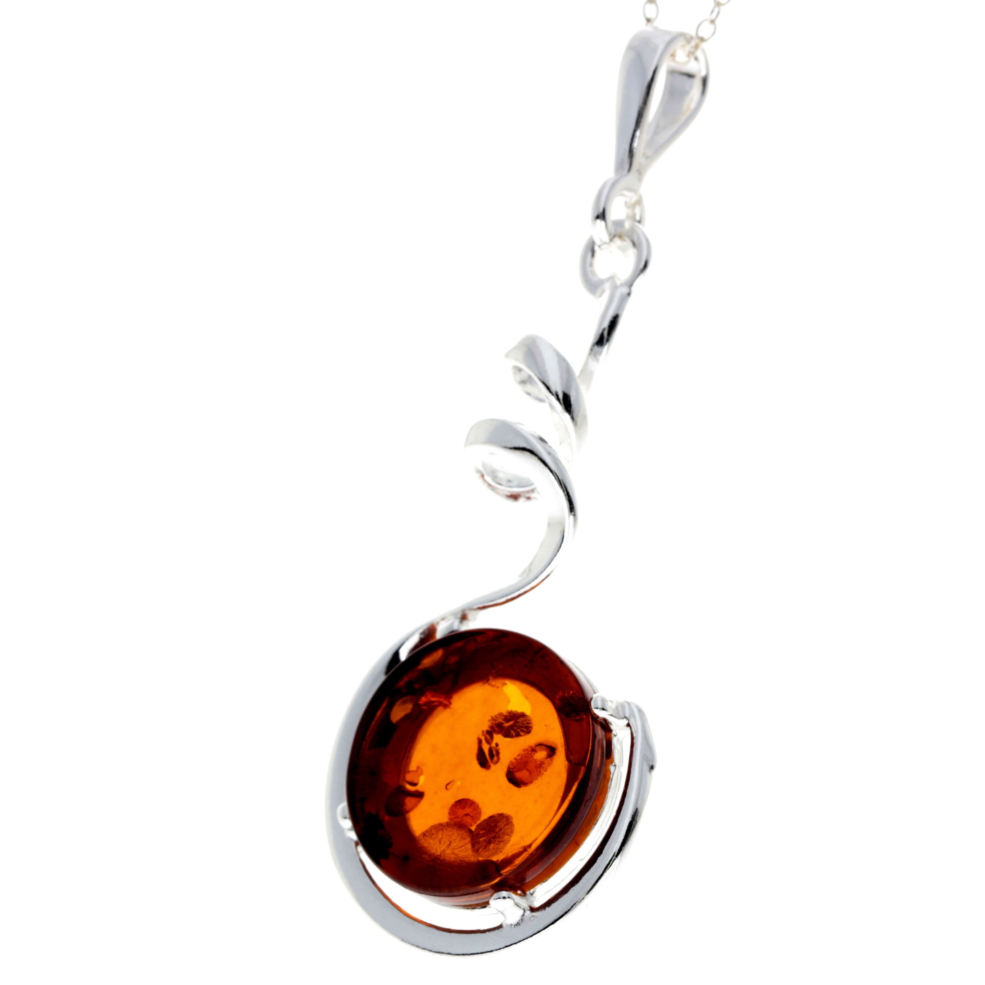 925 Sterling Silver & Baltic Amber Spiral Modern Pendant - M369