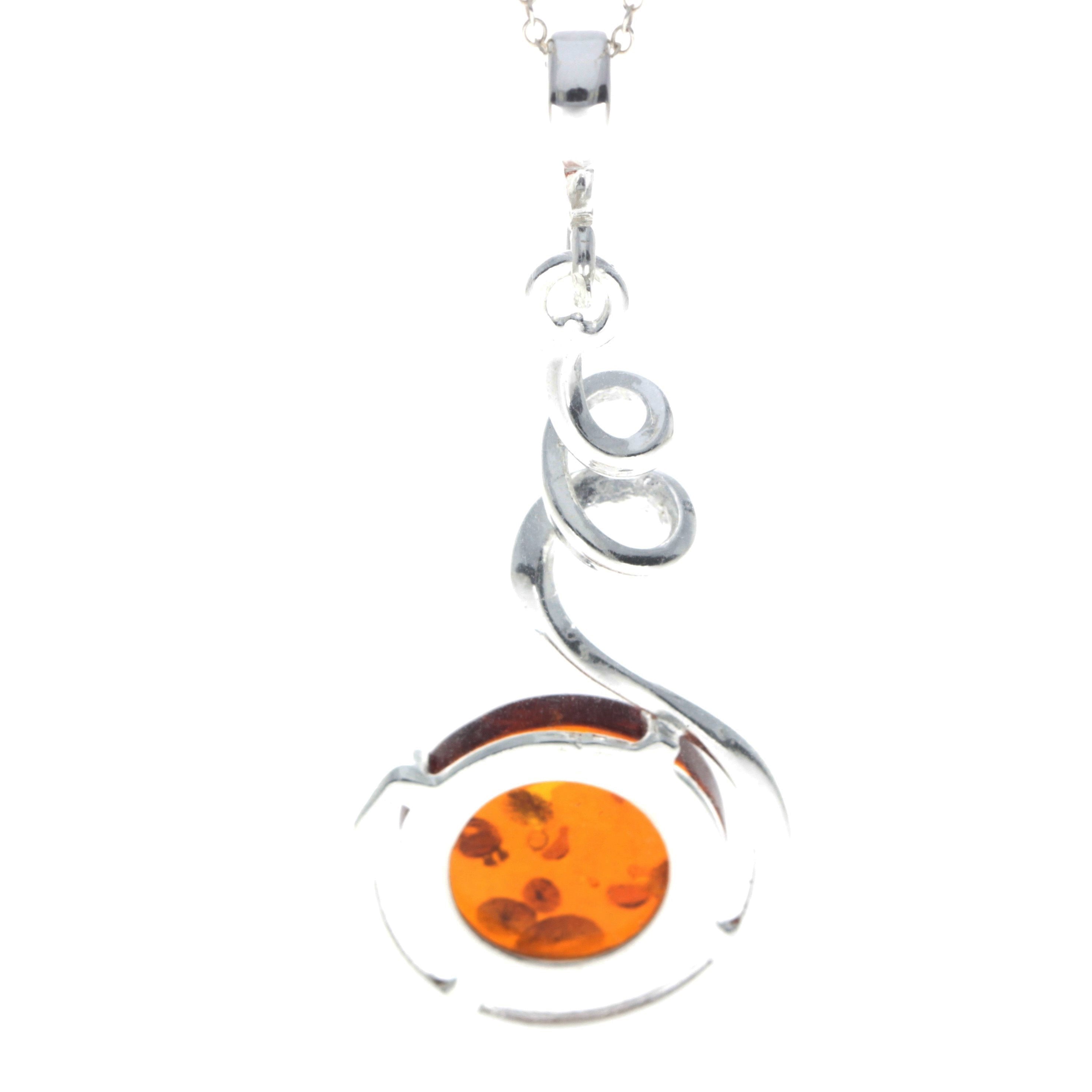 925 Sterling Silver & Baltic Amber Spiral Modern Pendant - M369