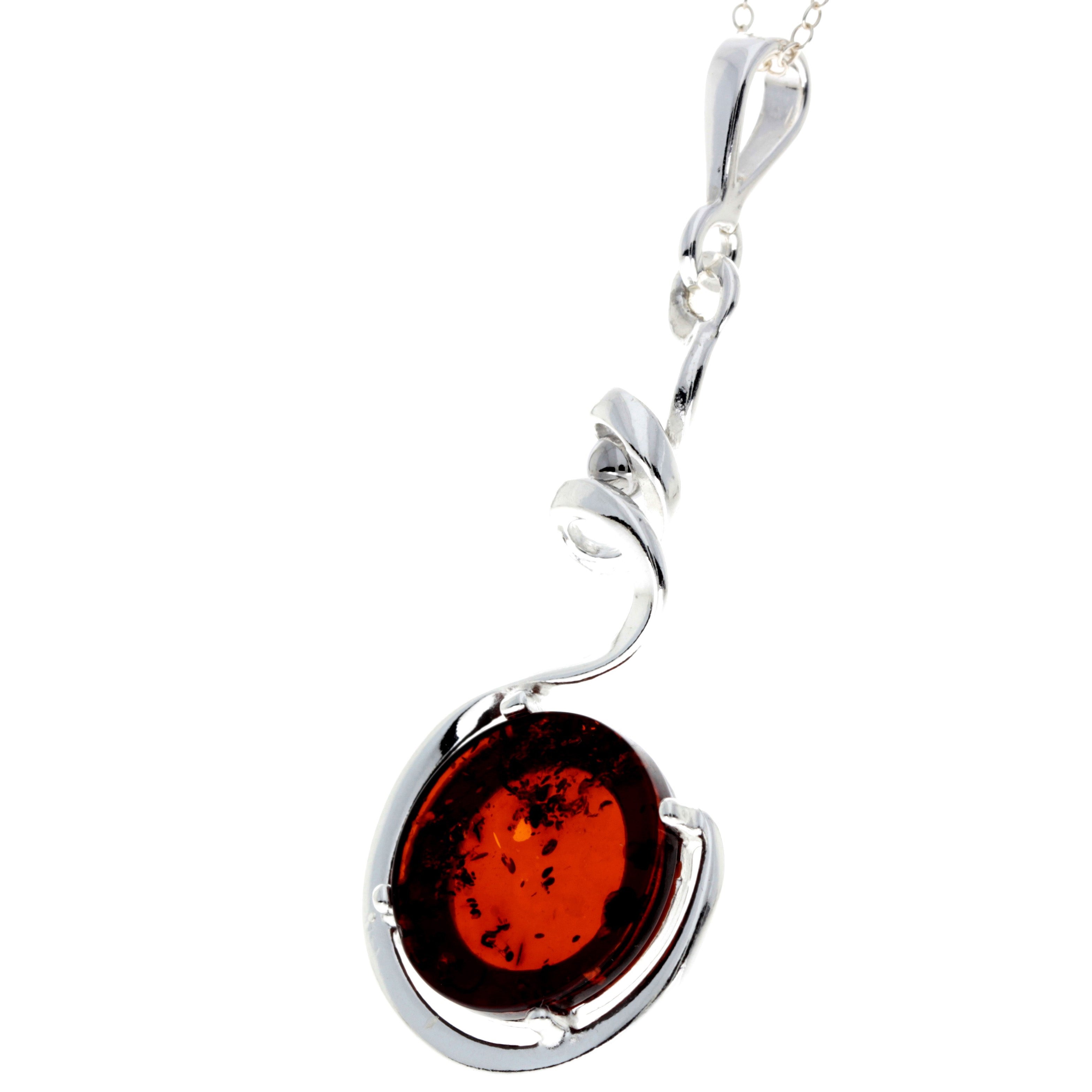 925 Sterling Silver & Baltic Amber Spiral Modern Pendant - M369