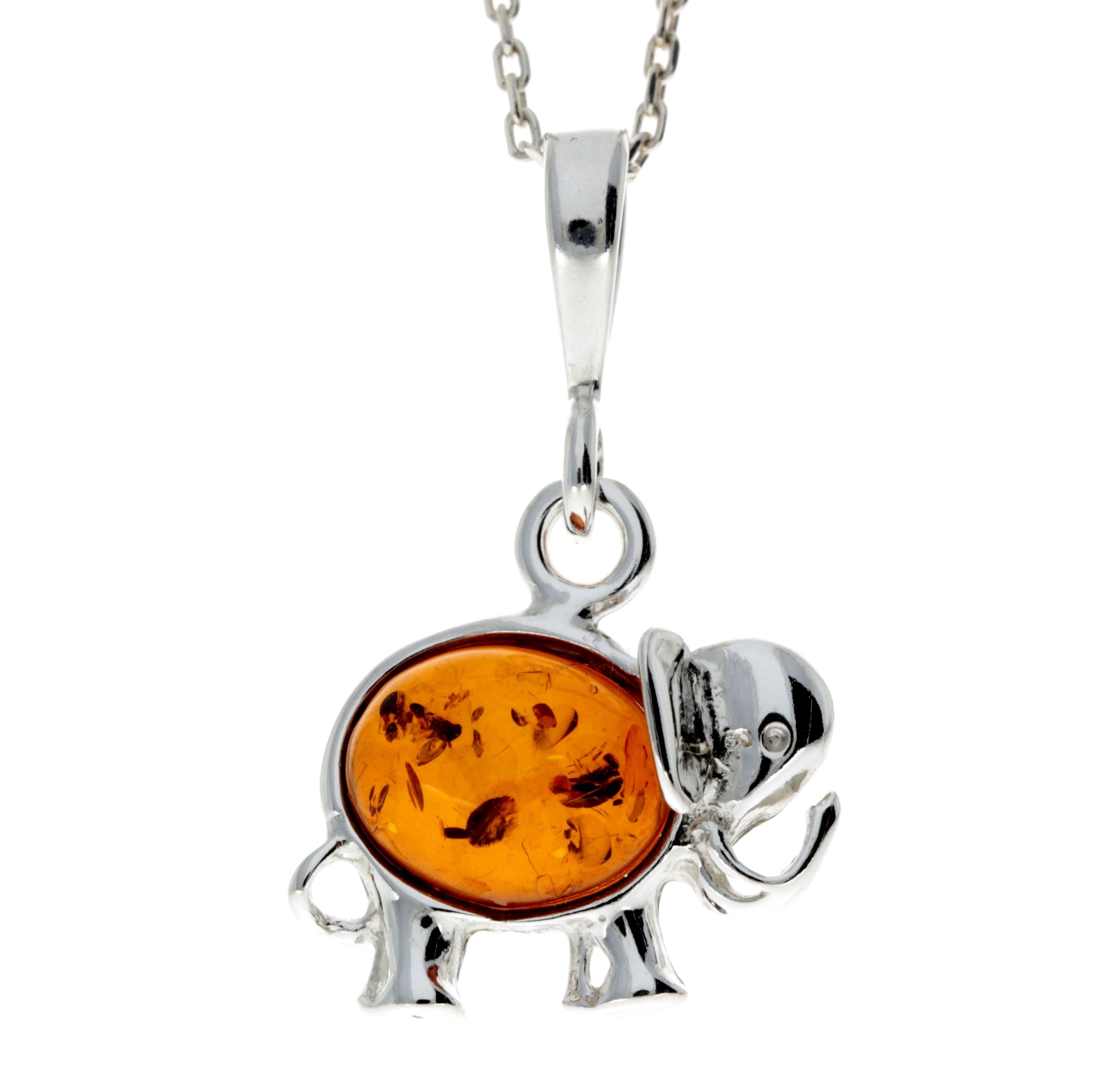 925 Sterling Silver & Baltic Amber Lucky Elephant Pendant - M376