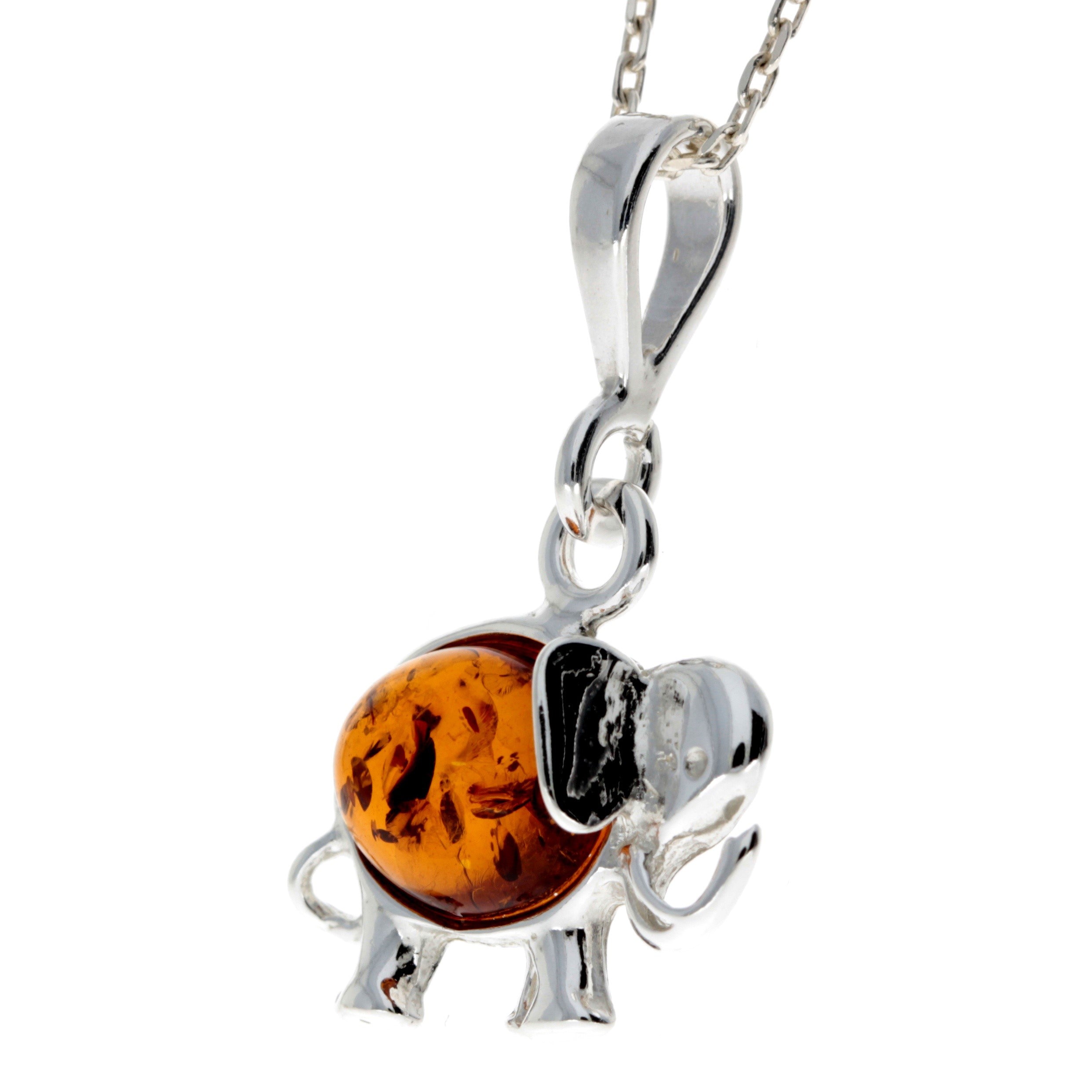 925 Sterling Silver & Baltic Amber Lucky Elephant Pendant - M376