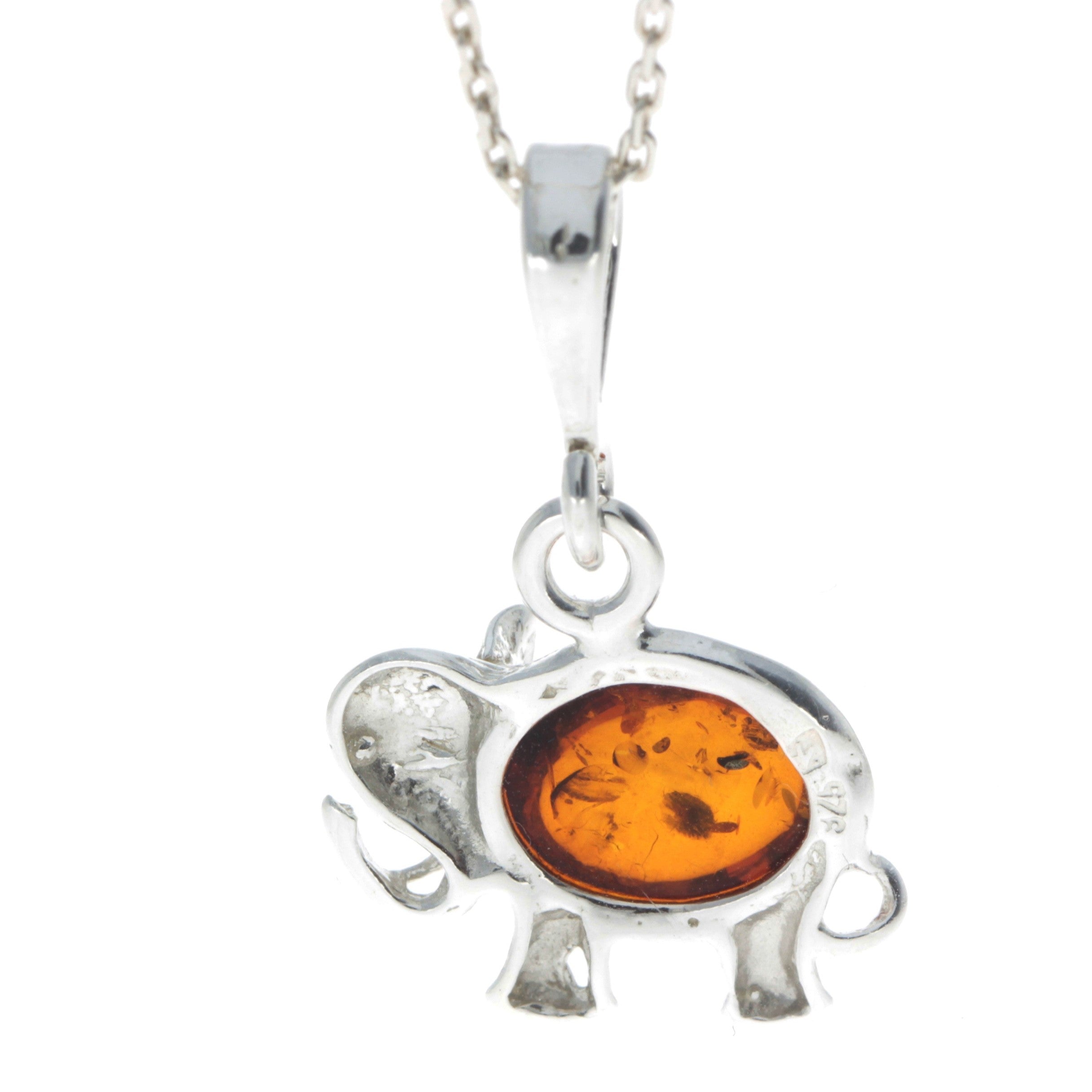 925 Sterling Silver & Baltic Amber Lucky Elephant Pendant - M376