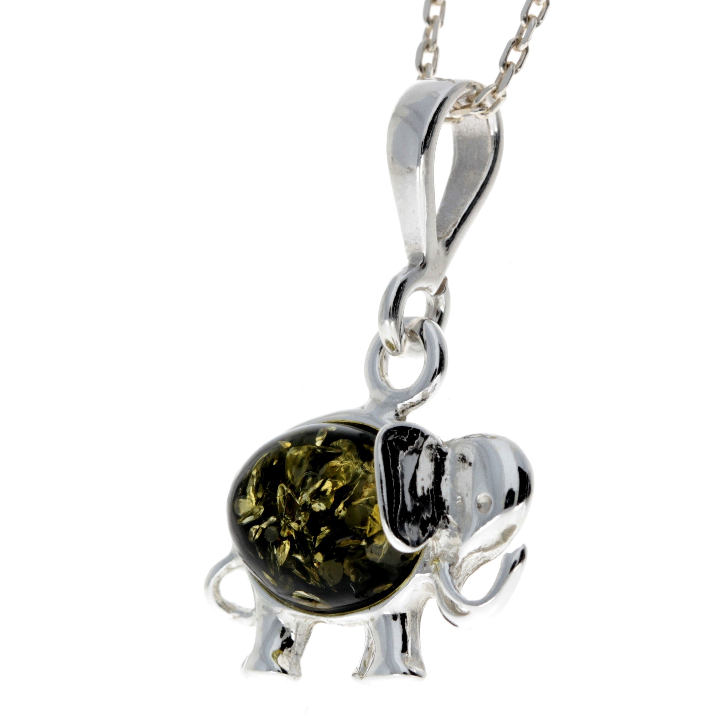 925 Sterling Silver & Baltic Amber Lucky Elephant Pendant - M376