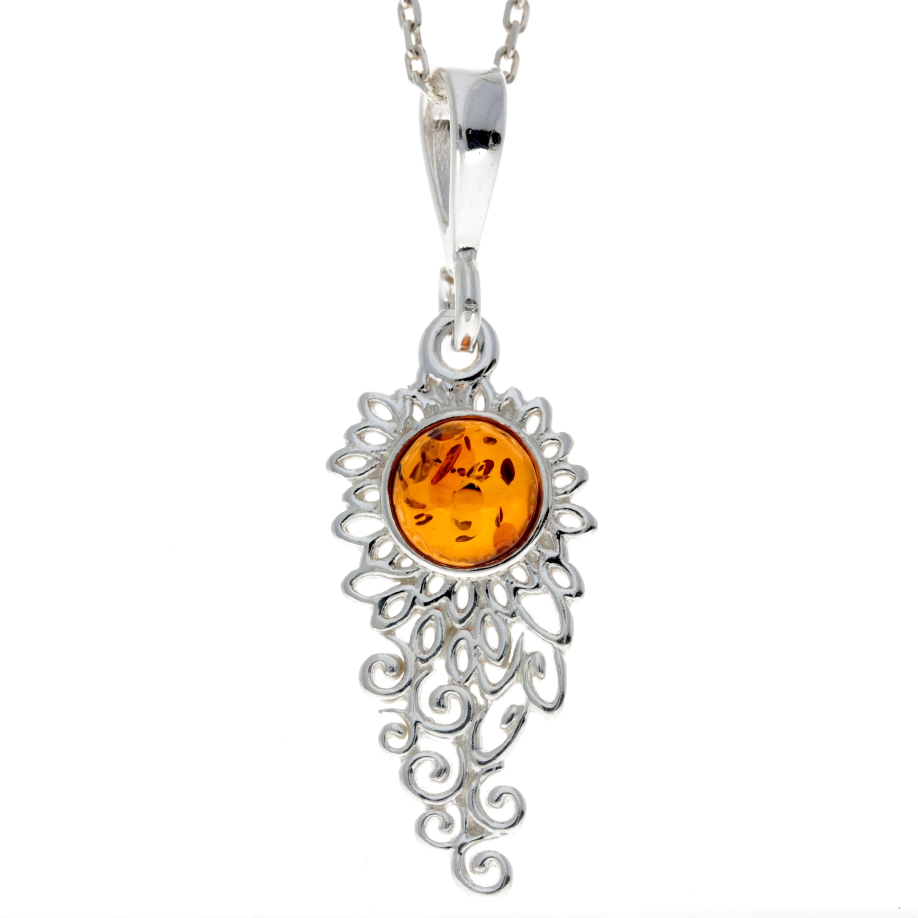 925 Sterling Silver & Baltic Amber Modern Pendant - M394