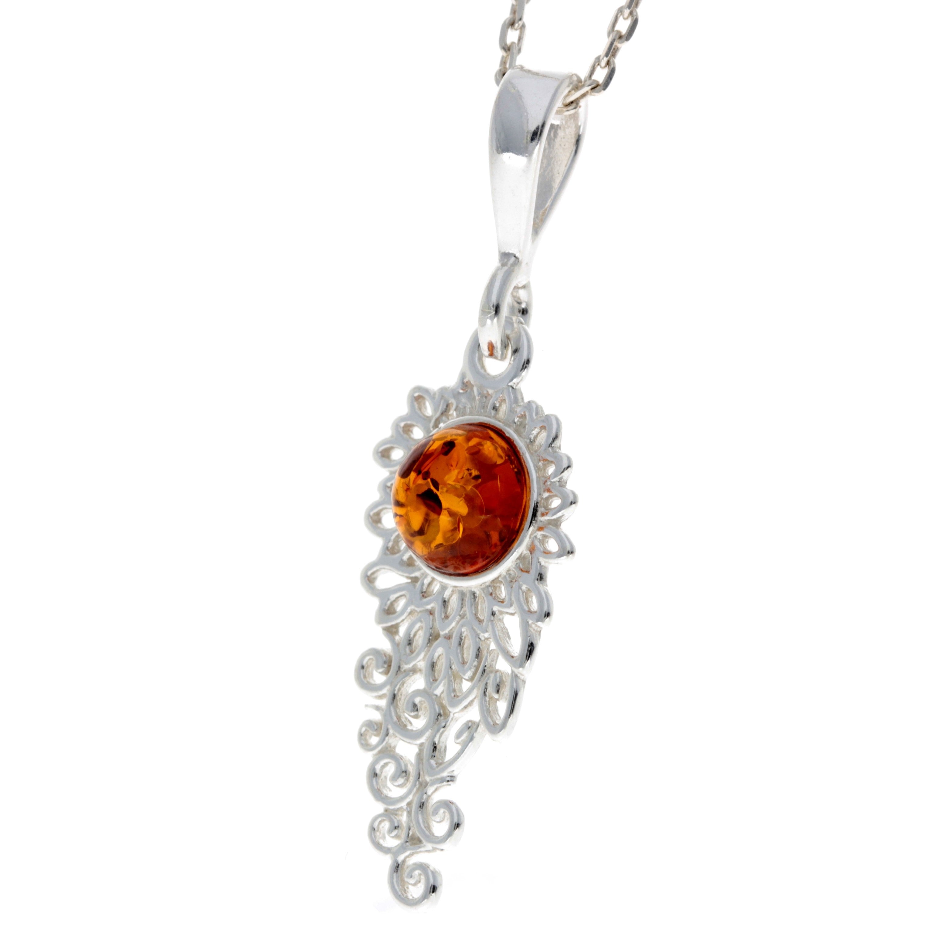 925 Sterling Silver & Baltic Amber Modern Pendant - M394