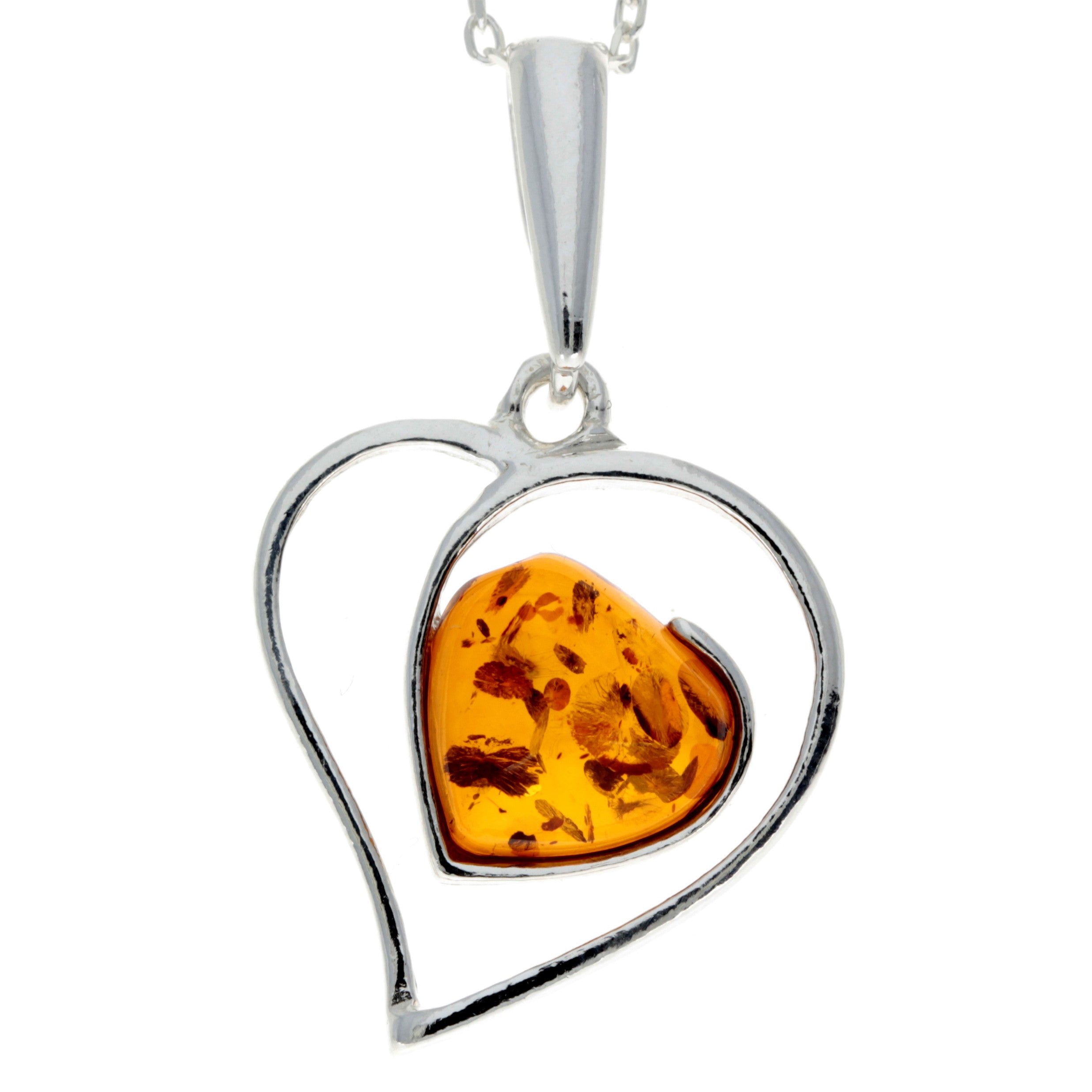 925 Sterling Silver & Baltic Amber Large Heart Pendant - GL246