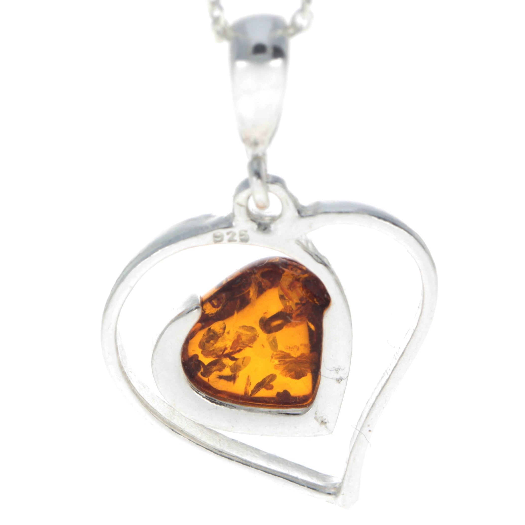 925 Sterling Silver & Baltic Amber Large Heart Pendant - GL246