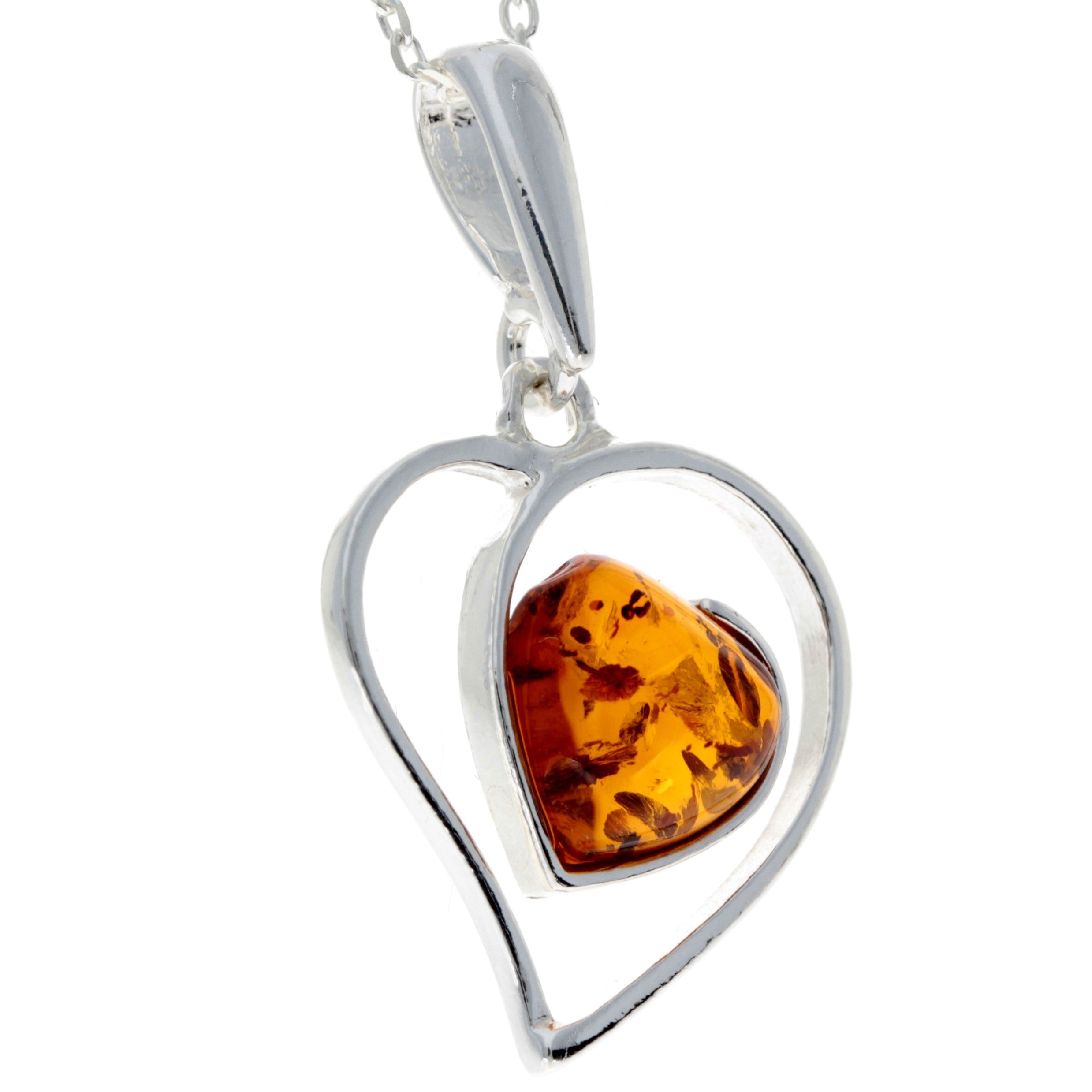 925 Sterling Silver & Baltic Amber Large Heart Pendant - GL246