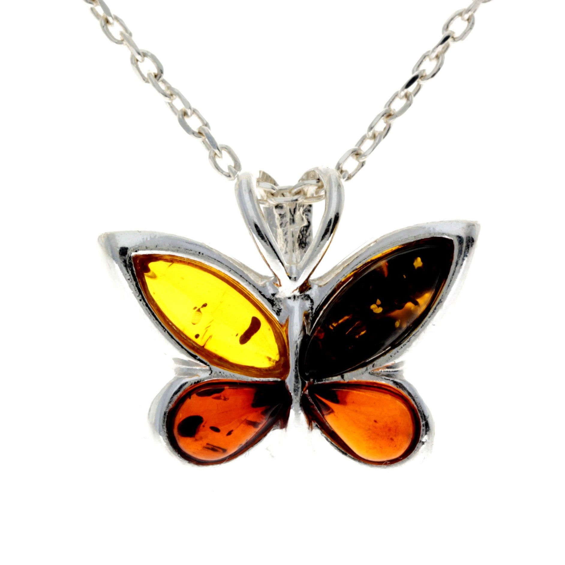 925 Sterling Silver & Baltic Amber Small Butterfly Pendant - AX201