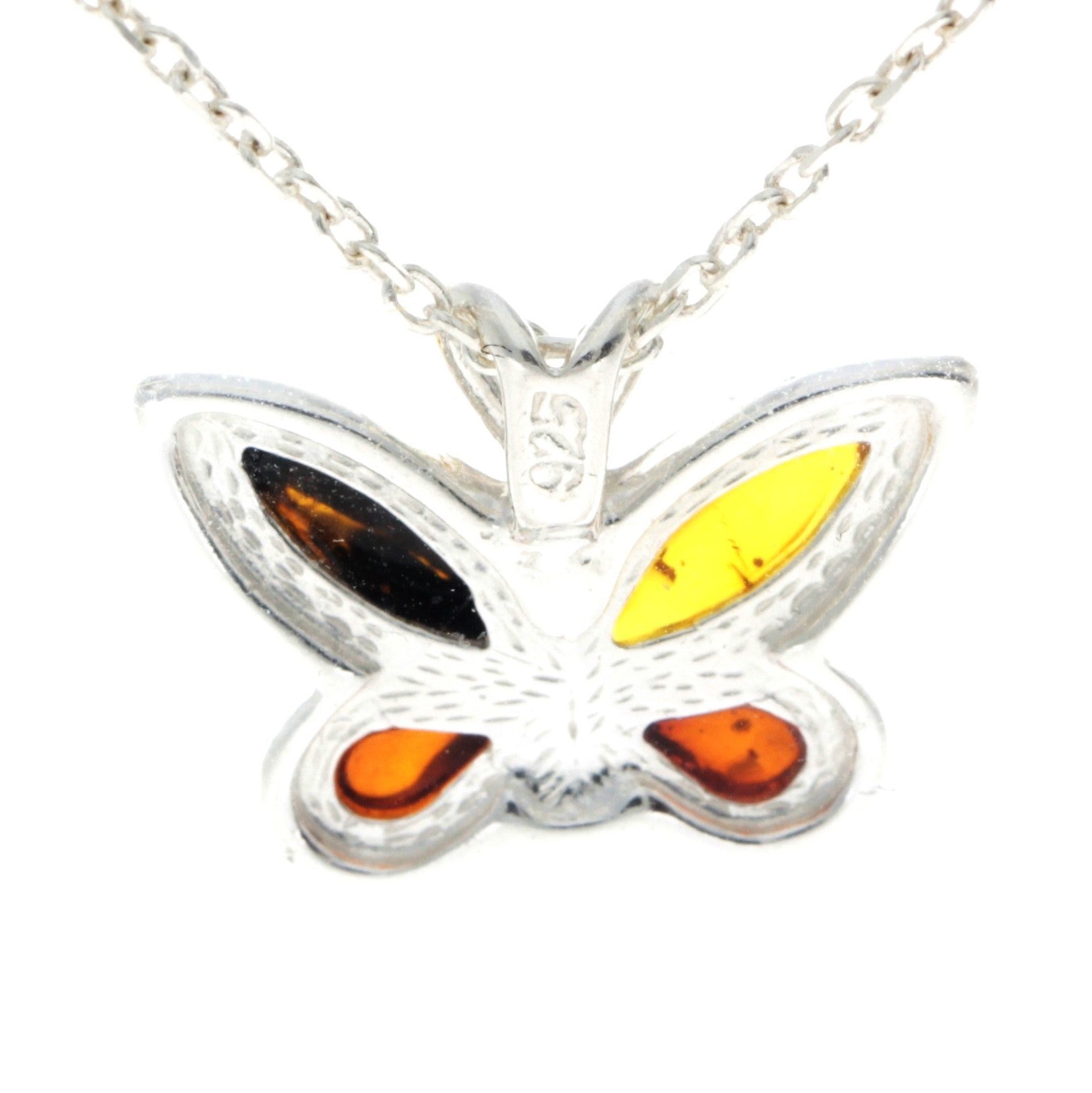 925 Sterling Silver & Baltic Amber Small Butterfly Pendant - AX201