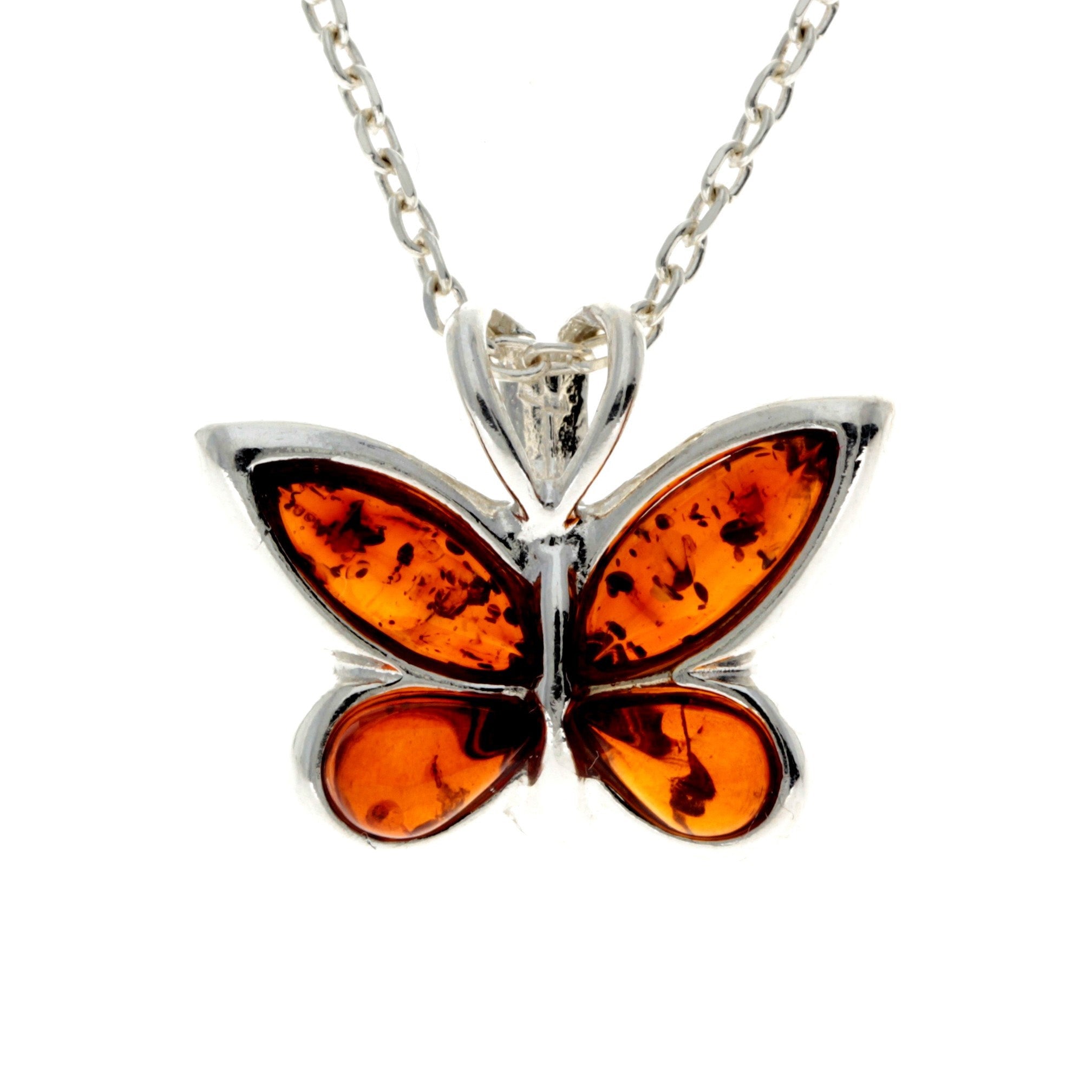 925 Sterling Silver & Baltic Amber Small Butterfly Pendant - AX201