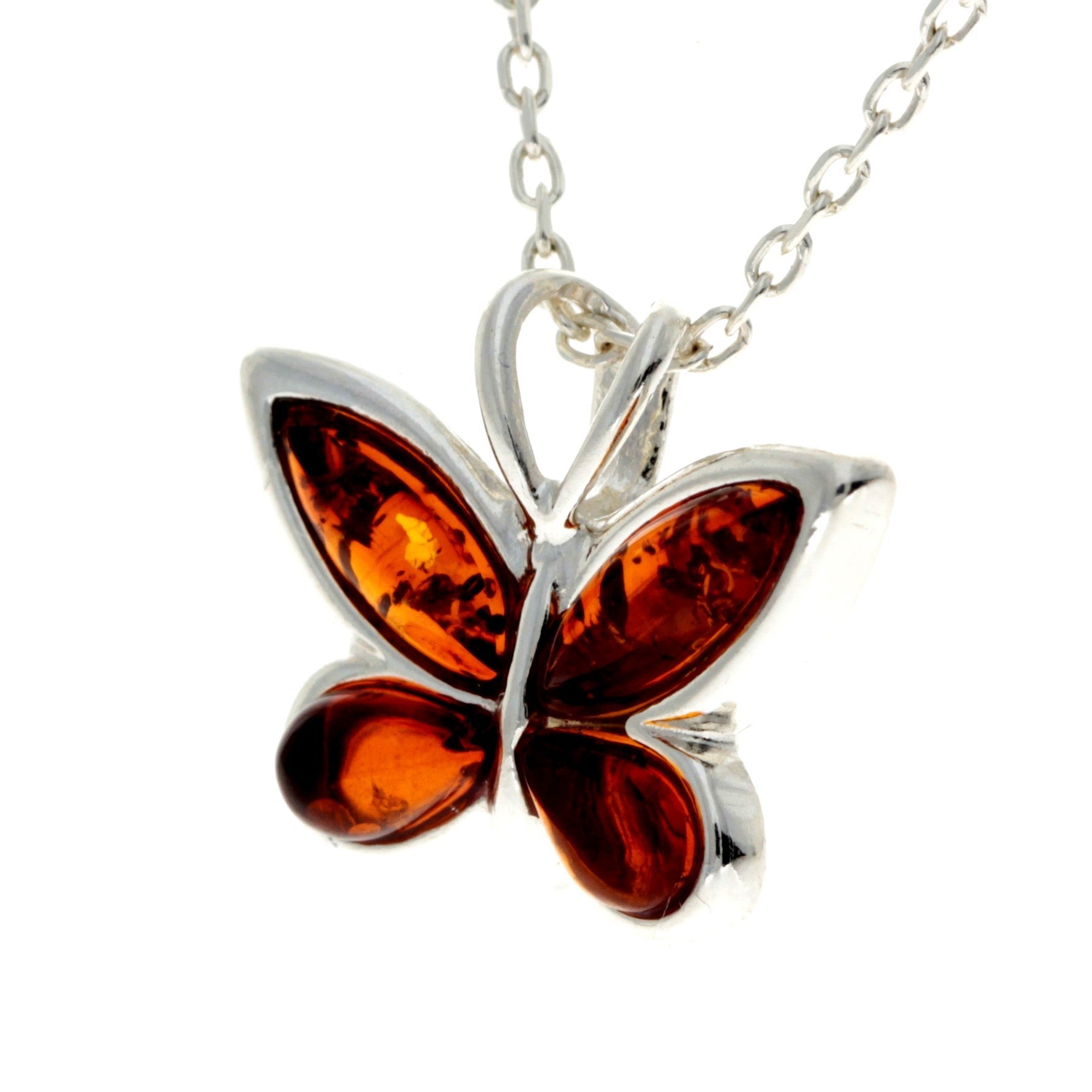 925 Sterling Silver & Baltic Amber Small Butterfly Pendant - AX201