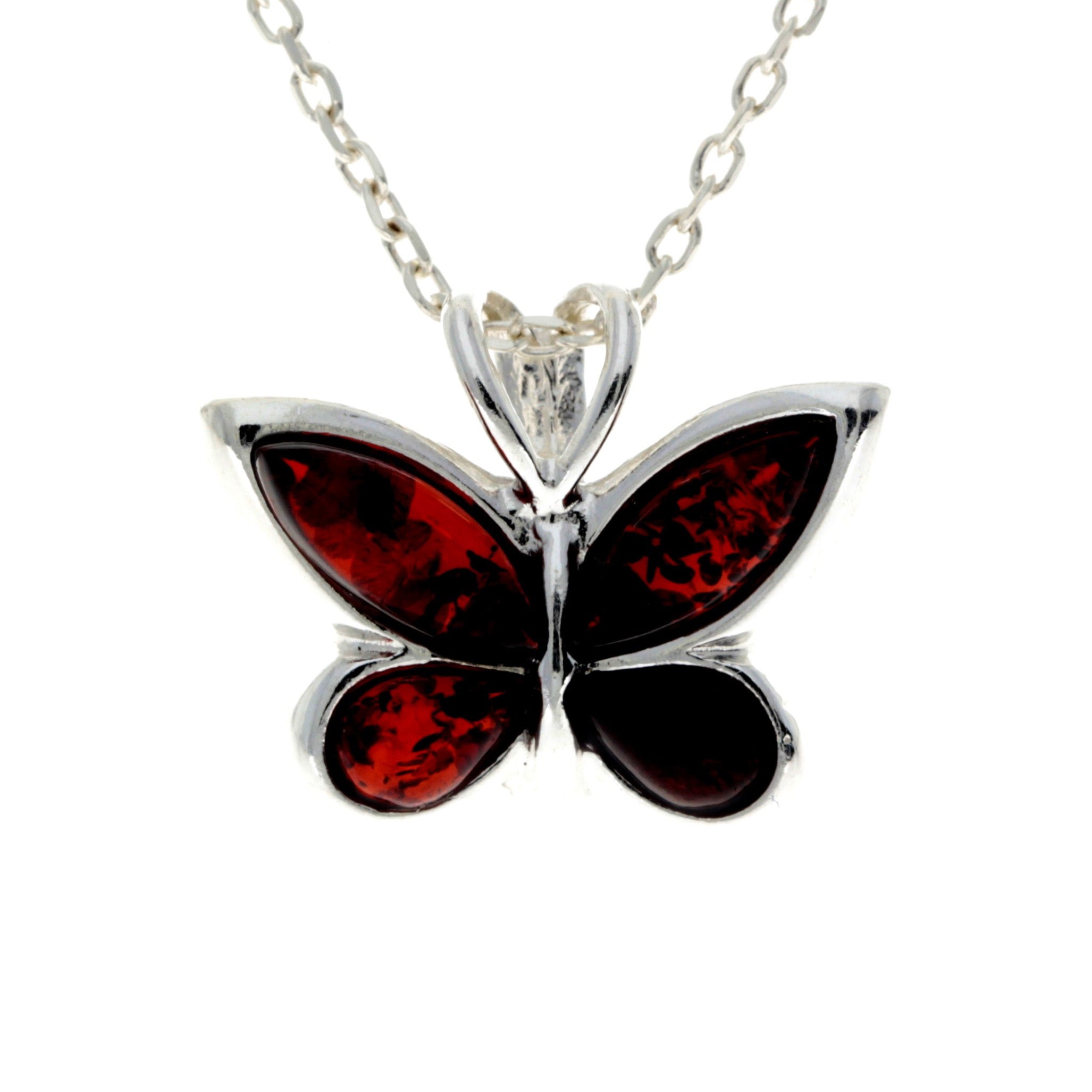 925 Sterling Silver & Baltic Amber Small Butterfly Pendant - AX201