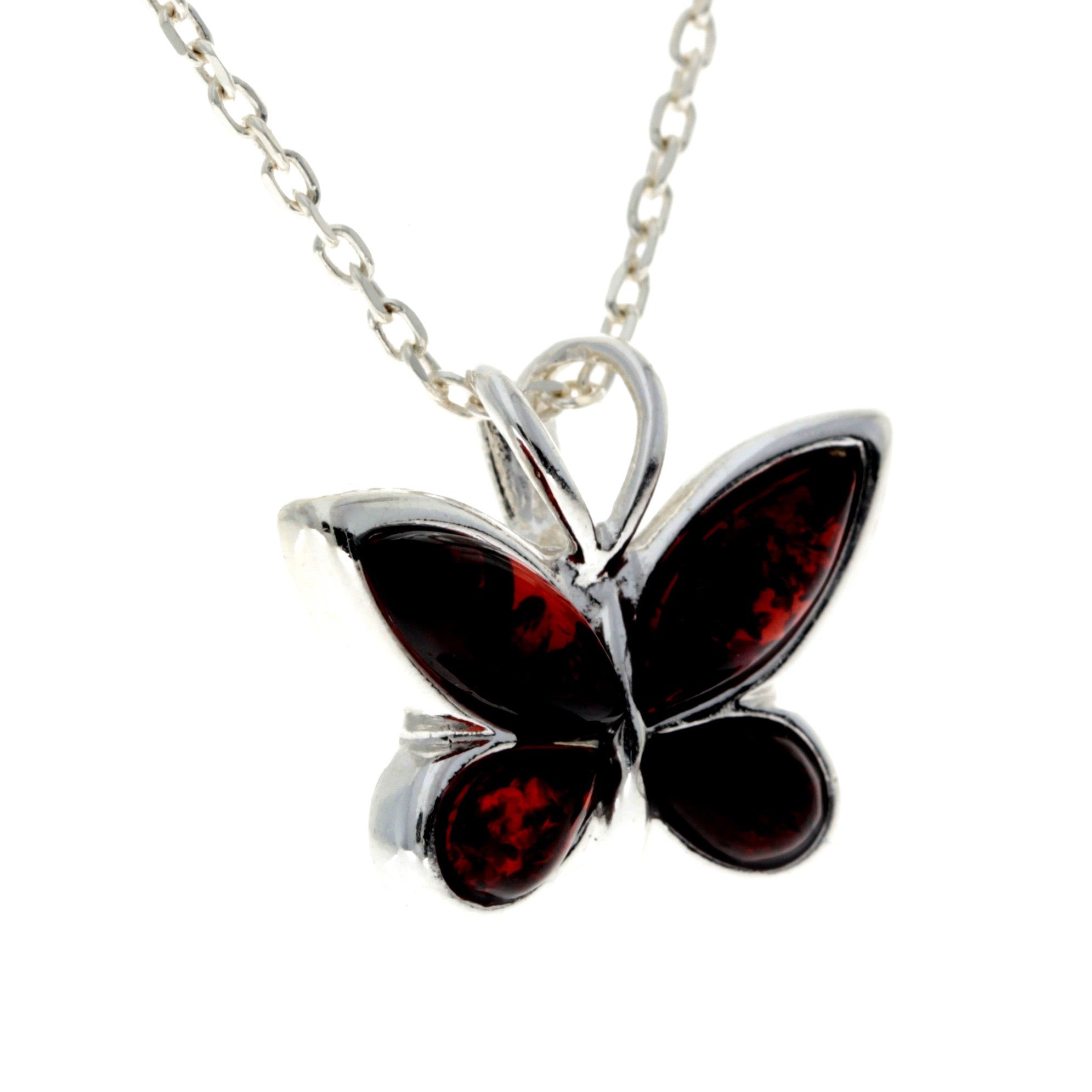 925 Sterling Silver & Baltic Amber Small Butterfly Pendant - AX201