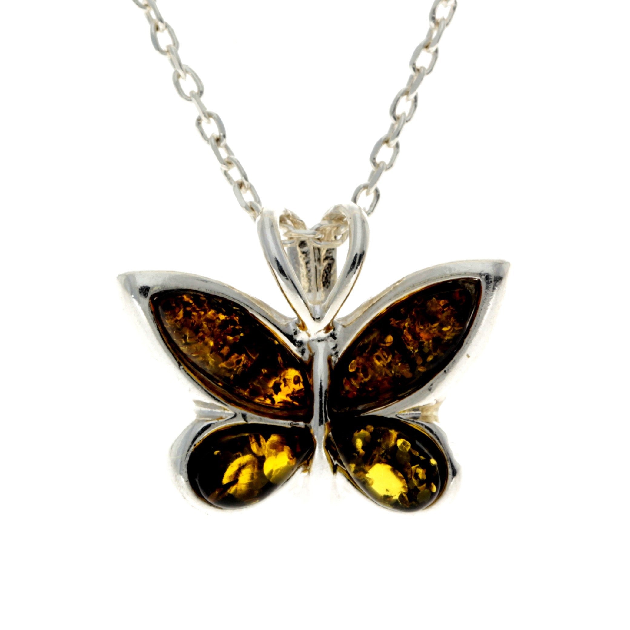 925 Sterling Silver & Baltic Amber Small Butterfly Pendant - AX201