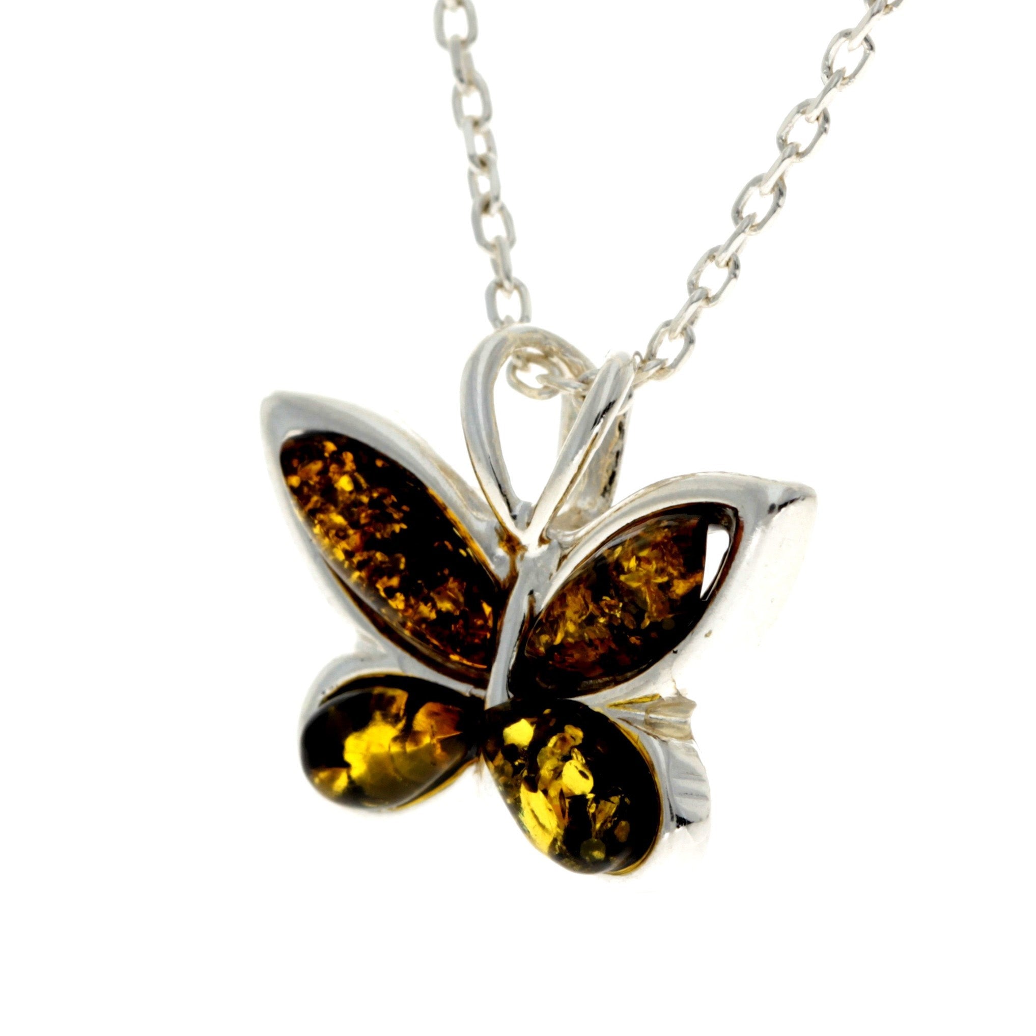 925 Sterling Silver & Baltic Amber Small Butterfly Pendant - AX201