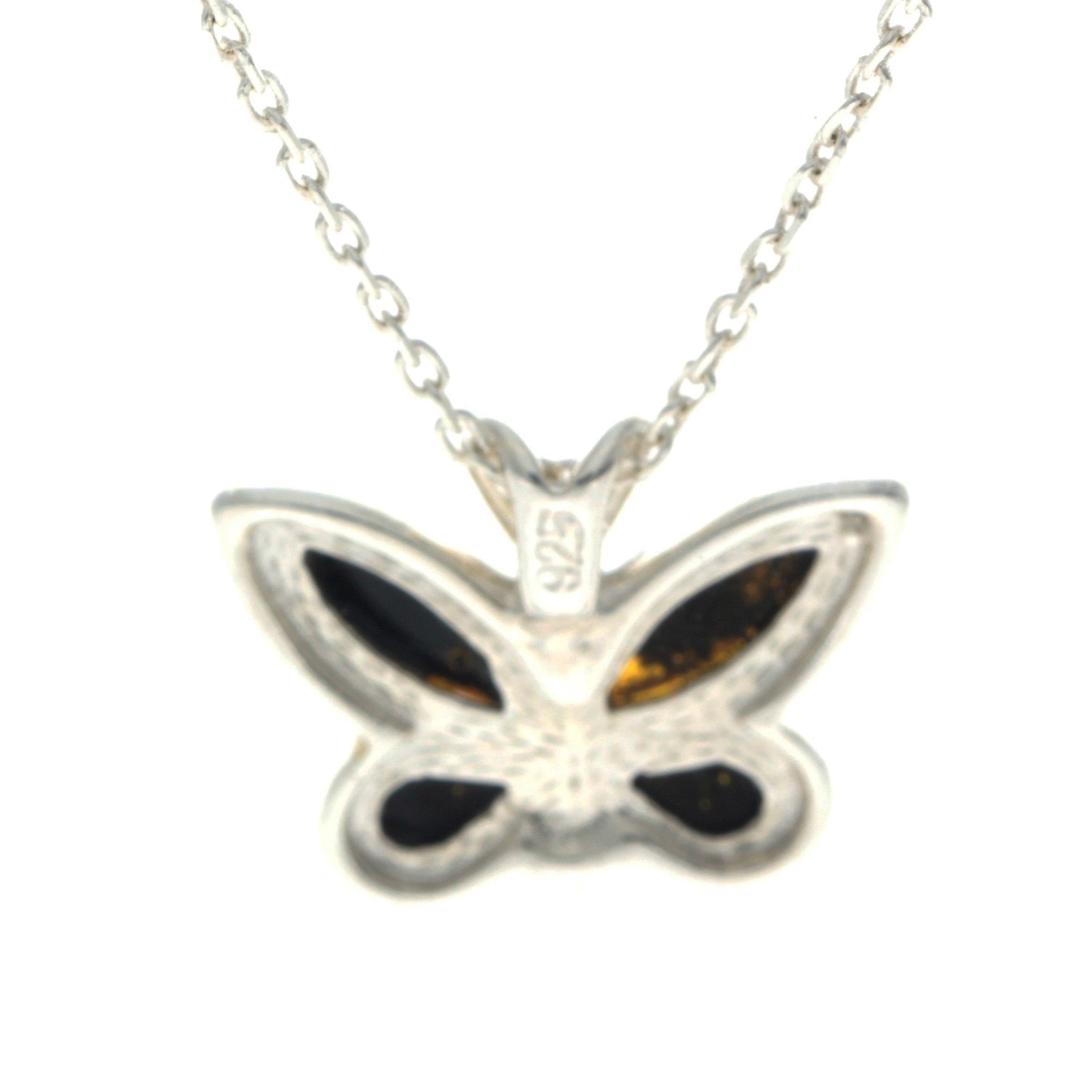 925 Sterling Silver & Baltic Amber Small Butterfly Pendant - AX201