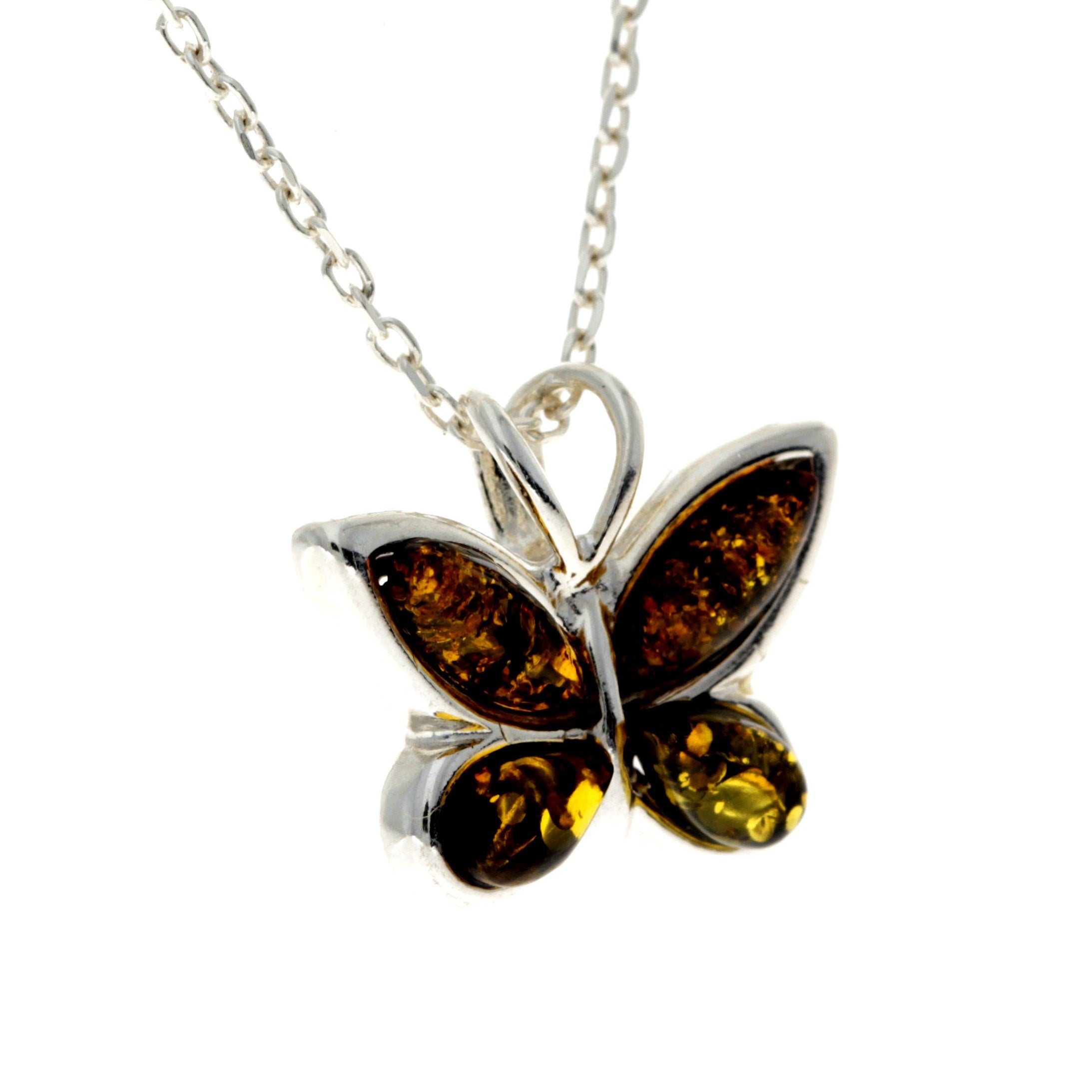 925 Sterling Silver & Baltic Amber Small Butterfly Pendant - AX201