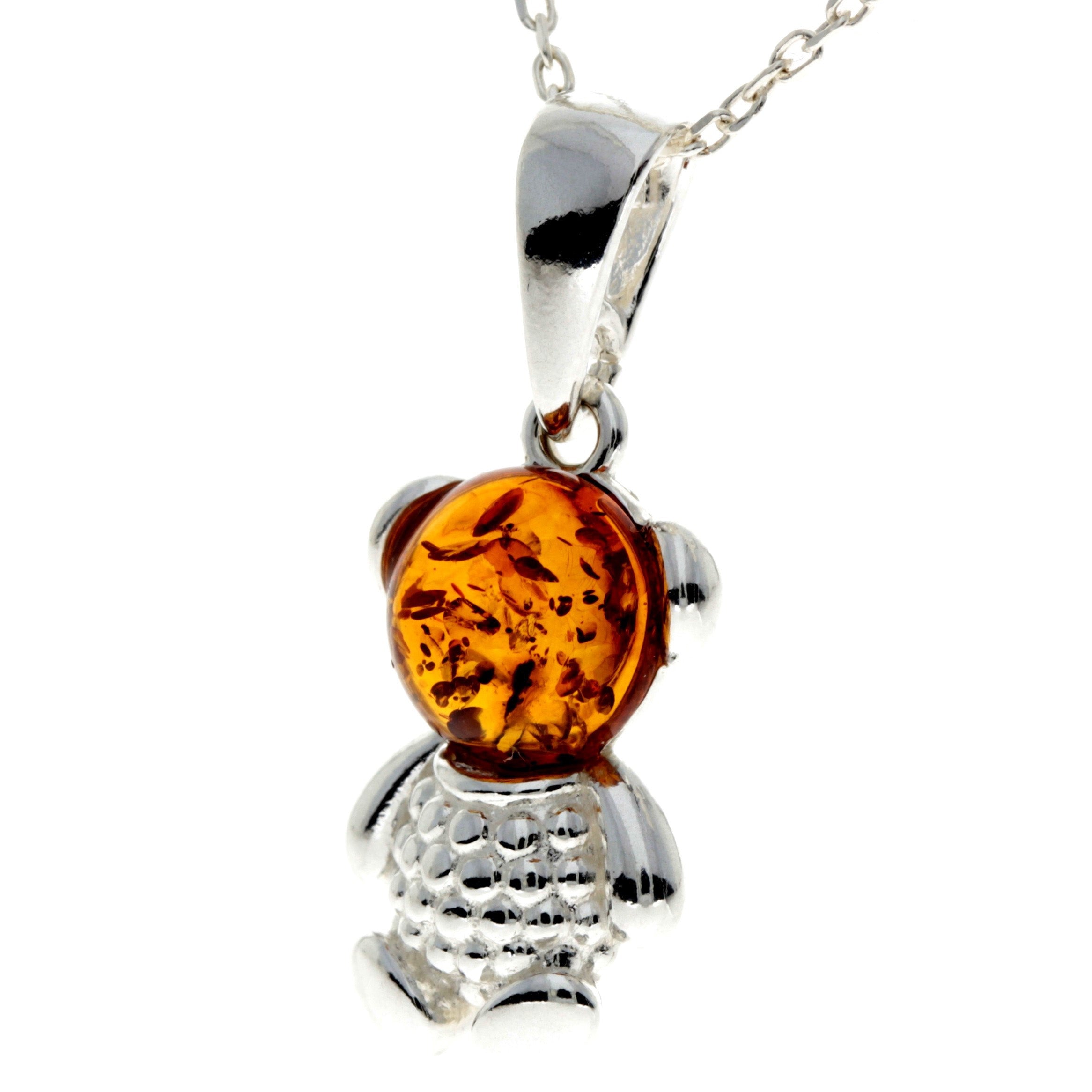 925 Sterling Silver & Baltic Amber Teddy Bear Pendant - GL2025