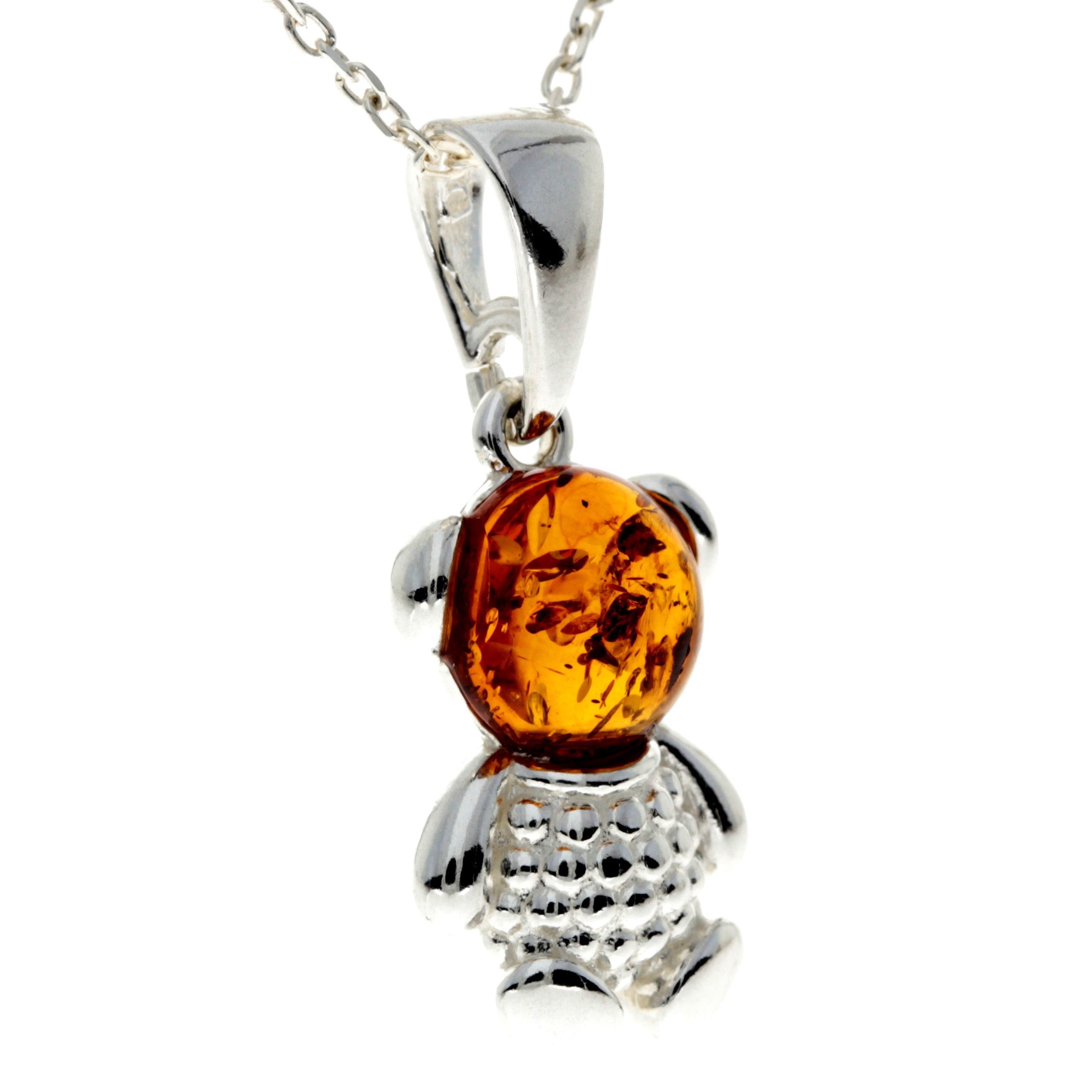 925 Sterling Silver & Baltic Amber Teddy Bear Pendant - GL2025