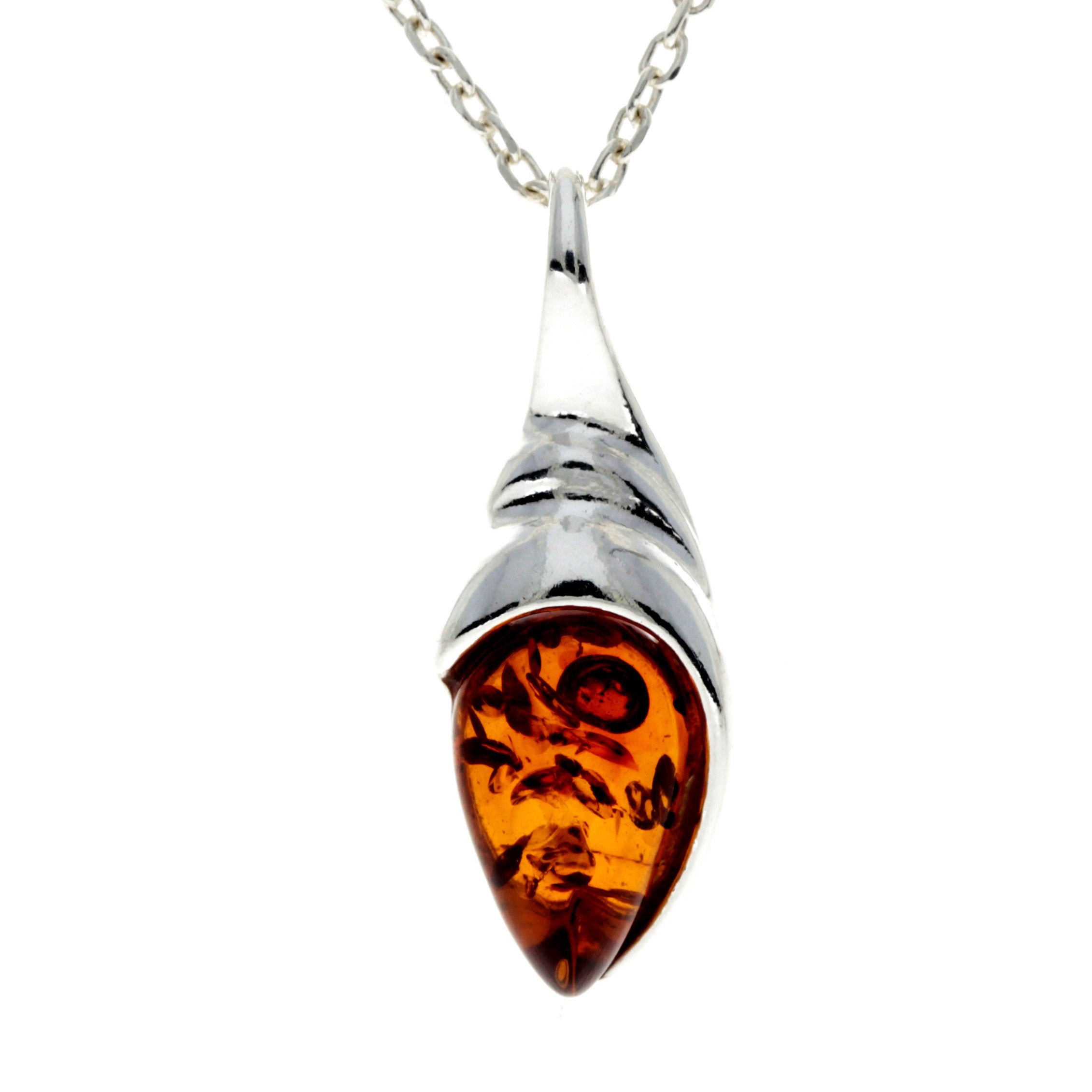 925 Sterling Silver & Baltic Amber Modern Teardrop Pendant - GL2026