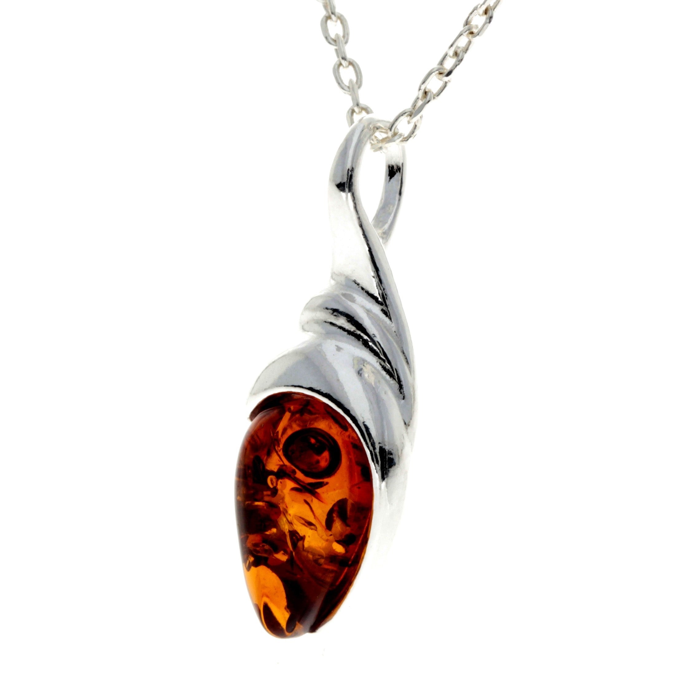 925 Sterling Silver & Baltic Amber Modern Teardrop Pendant - GL2026