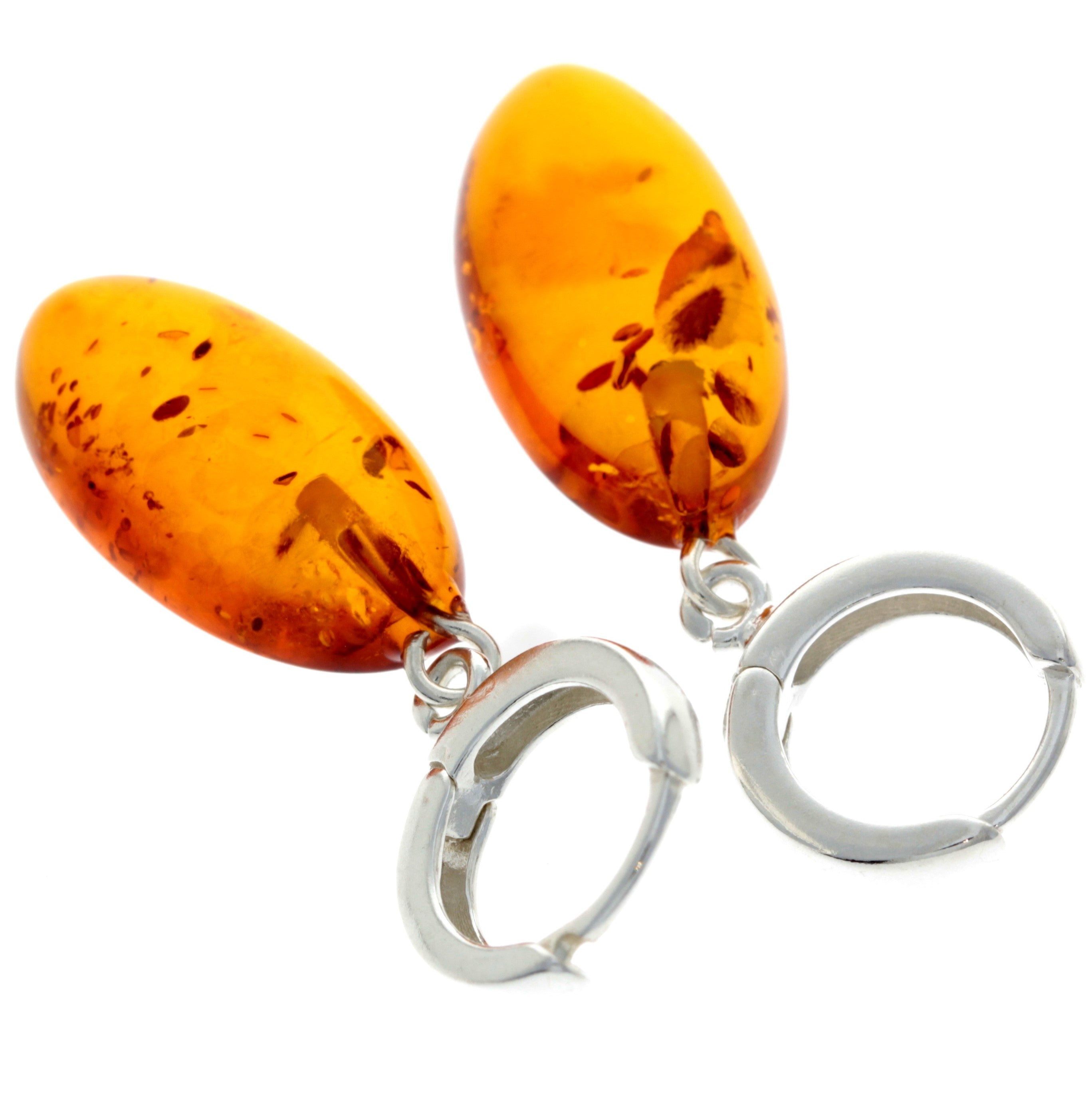 925 Sterling Silver & Baltic Amber Elegant Drop Dangling Earrings - AE1