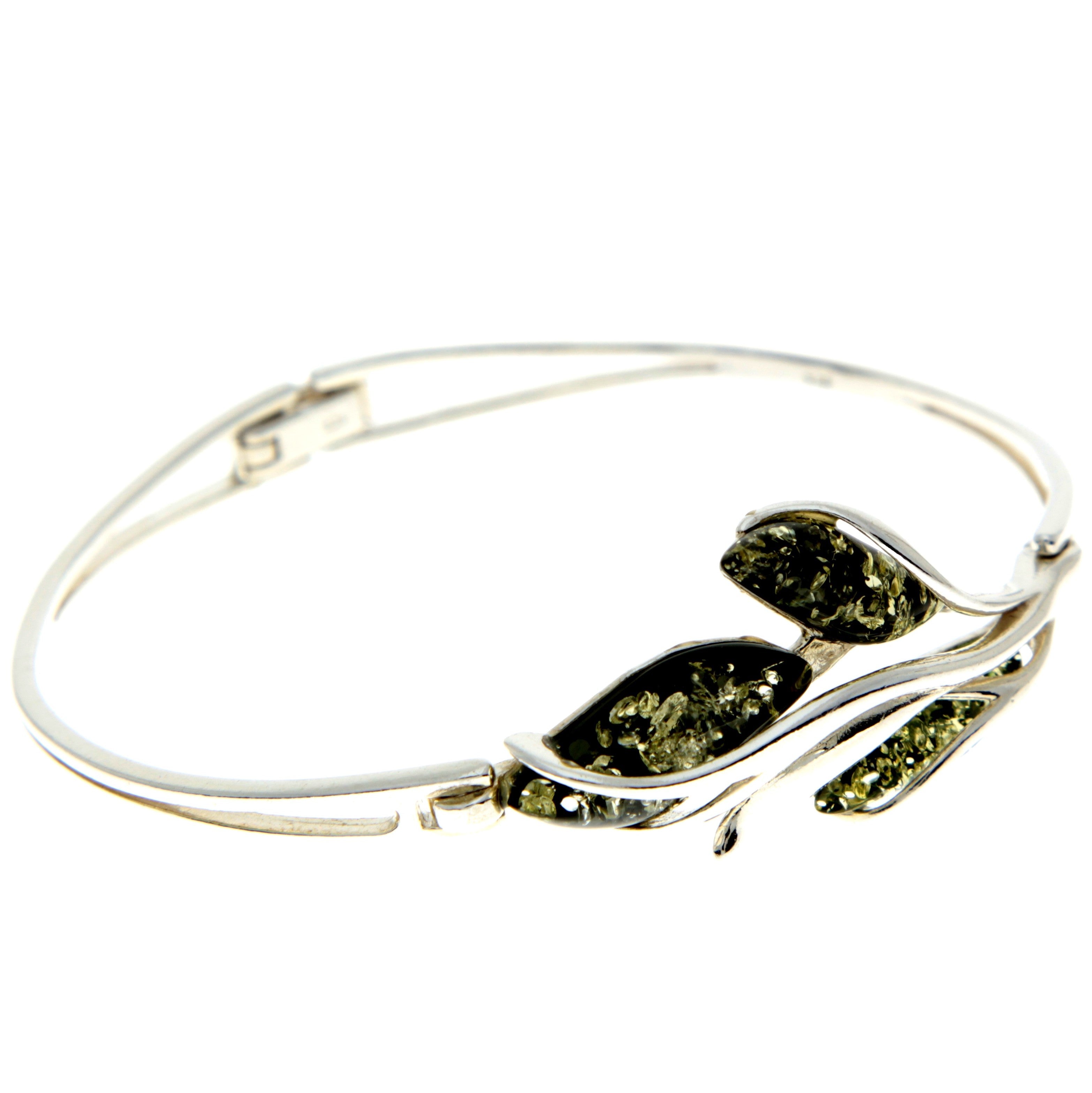 925 Sterling Silver & Baltic Amber 3 Stone Modern Bangle - GL548