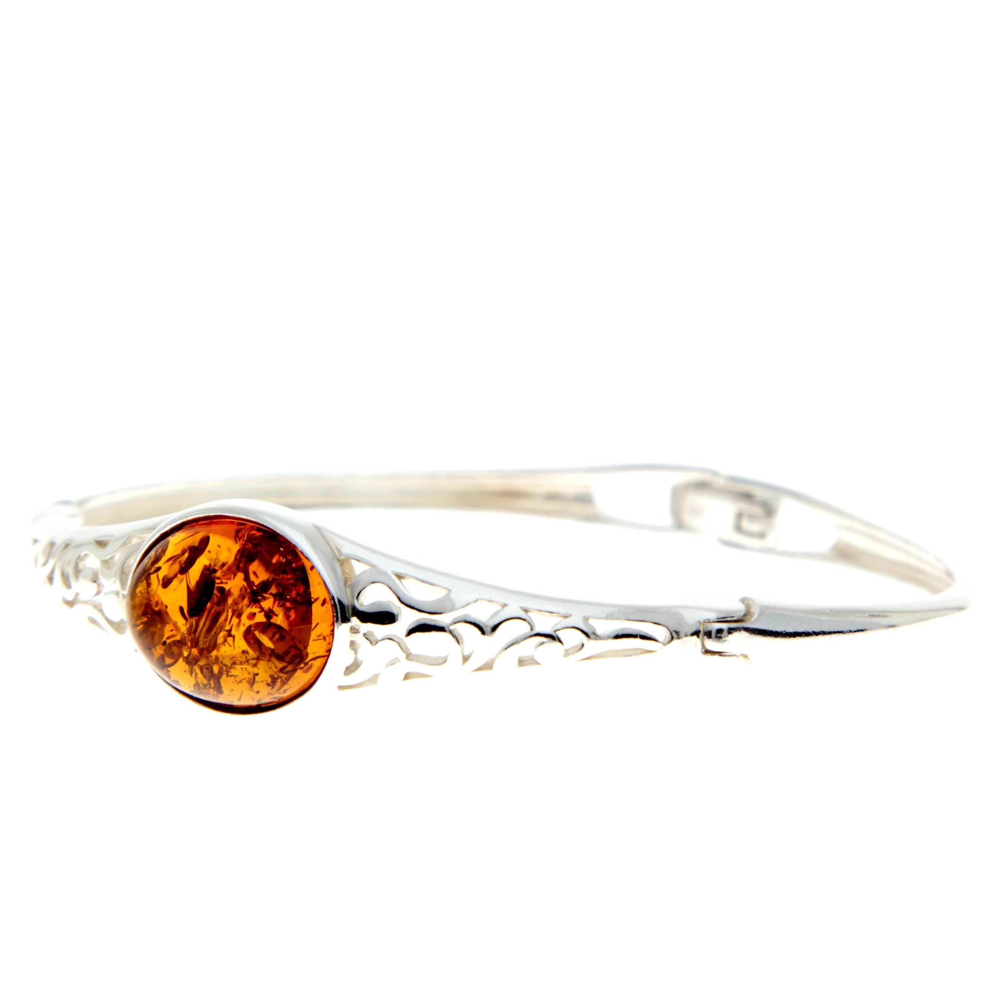 925 Sterling Silver & Baltic Amber Modern Celtic Solid Bangle - GL555