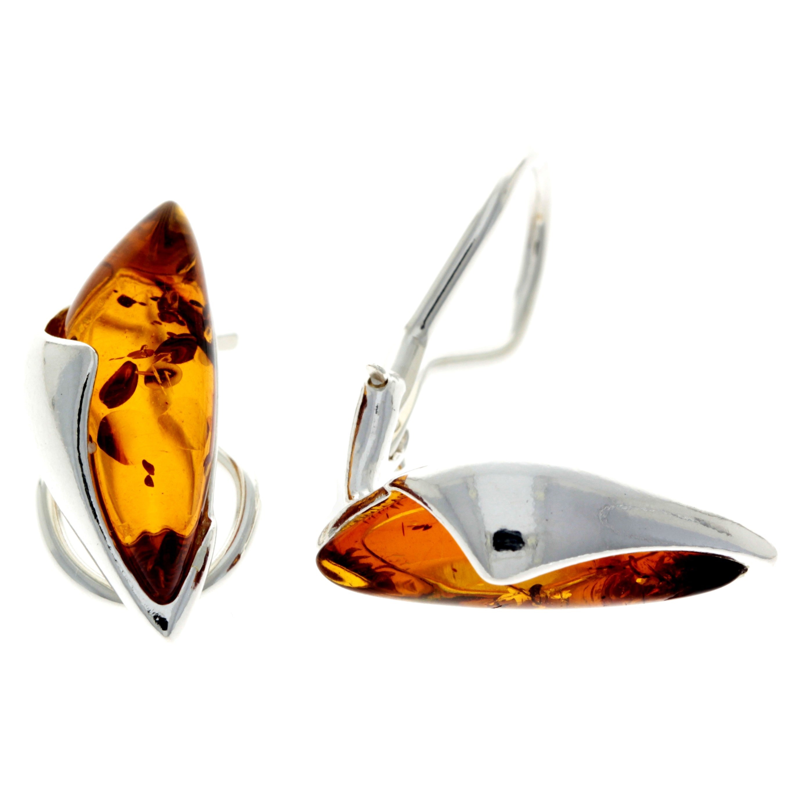 925 Sterling Silver & Genuine Baltic Amber Clip-on Modern Earrings - GL199