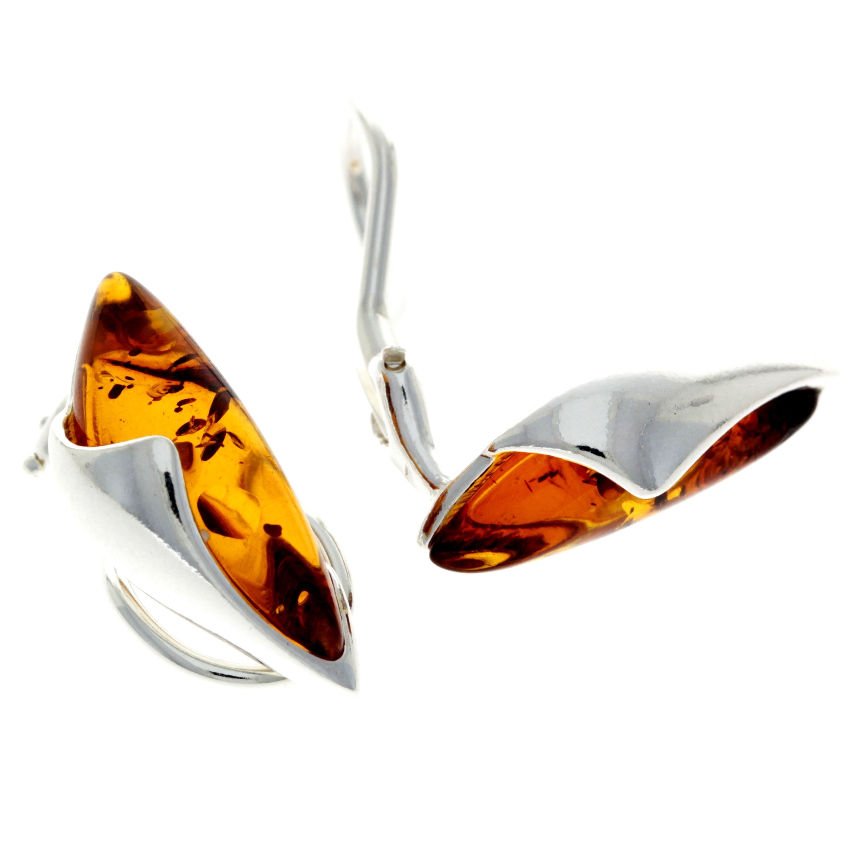 925 Sterling Silver & Genuine Baltic Amber Clip-on Modern Earrings - GL199