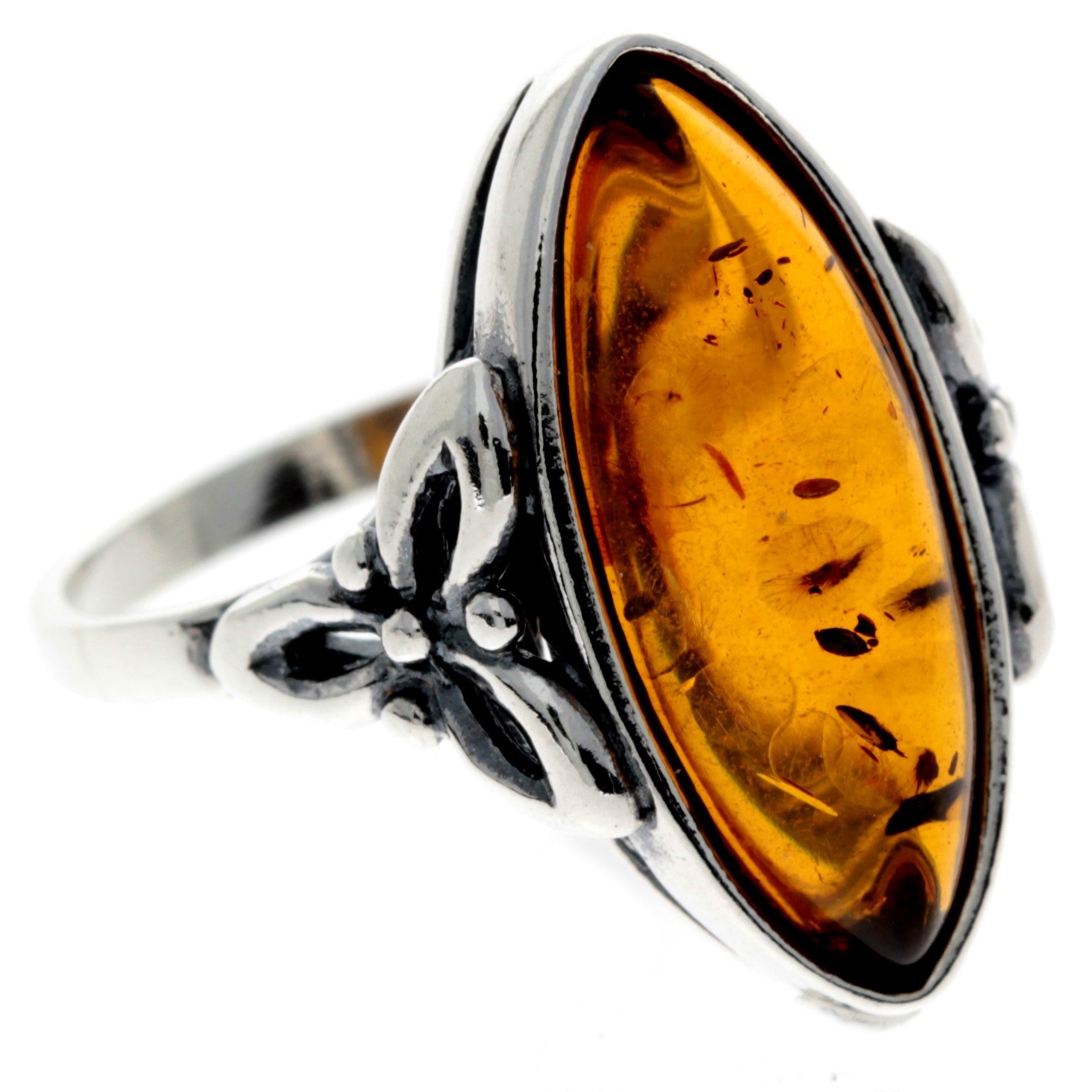 925 Sterling Silver & Genuine Baltic Amber Celtic Ring - GL736