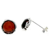 925 Sterling Silver & Genuine Baltic Amber Classic Round Studs Earrings - M648