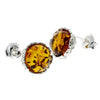 925 Sterling Silver & Genuine Baltic Amber Classic Round Studs Earrings - M649