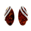 925 Sterling Silver & Genuine Baltic Amber Modern Oval Studs Earrings - GL056