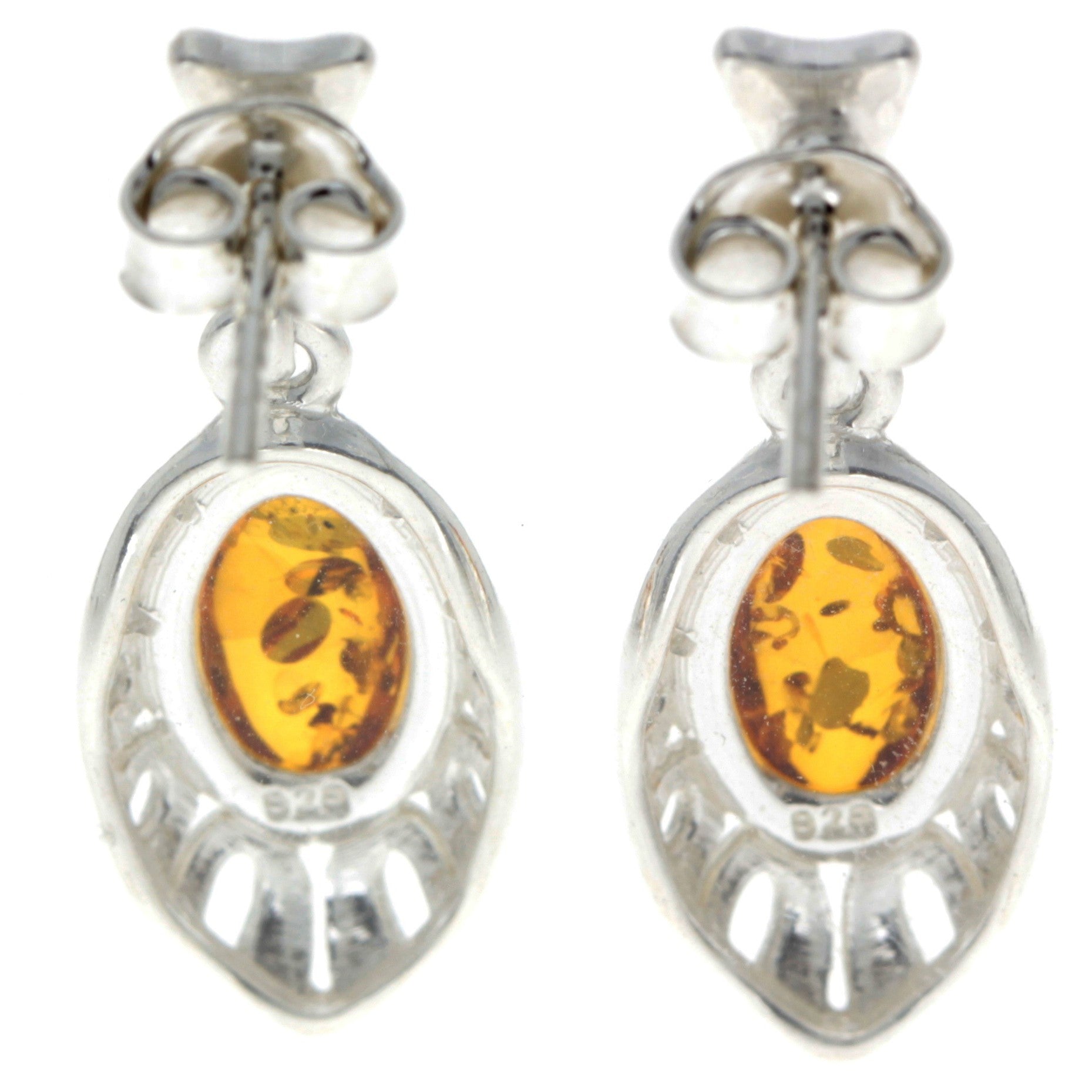 925 Sterling Silver & Baltic Amber Drop Modern Earrings - GL191