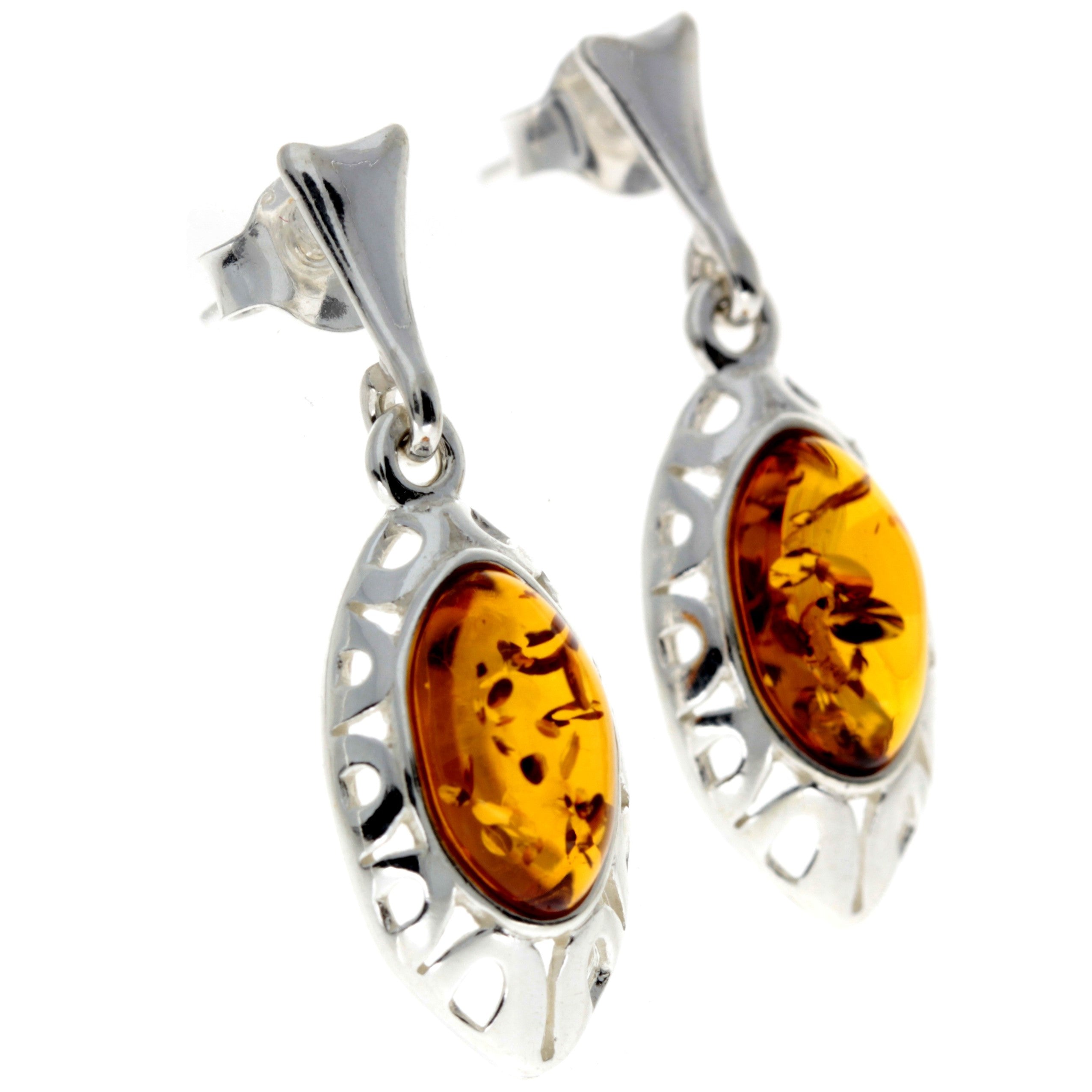 925 Sterling Silver & Baltic Amber Drop Modern Earrings - GL191