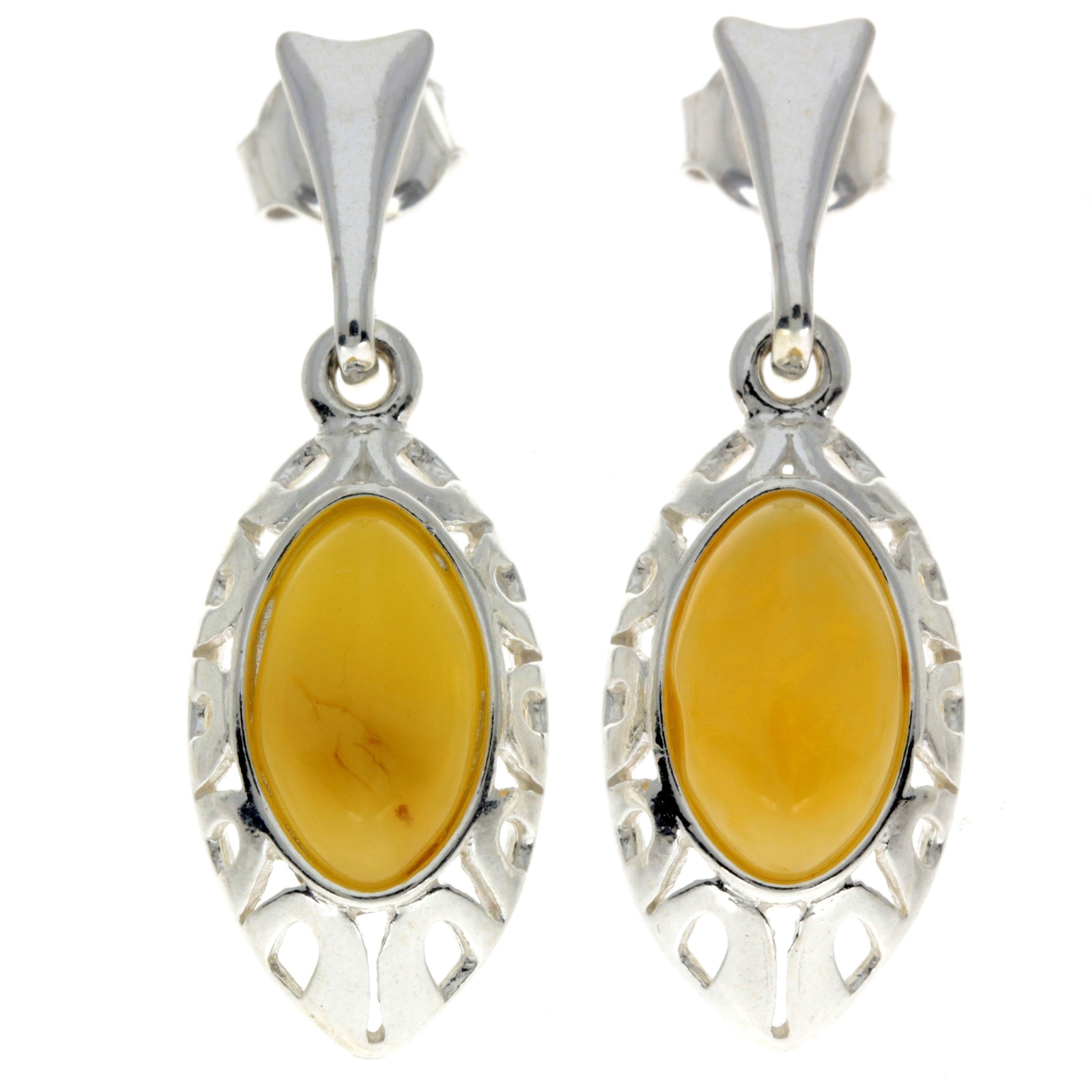 925 Sterling Silver & Baltic Amber Drop Modern Earrings - GL191