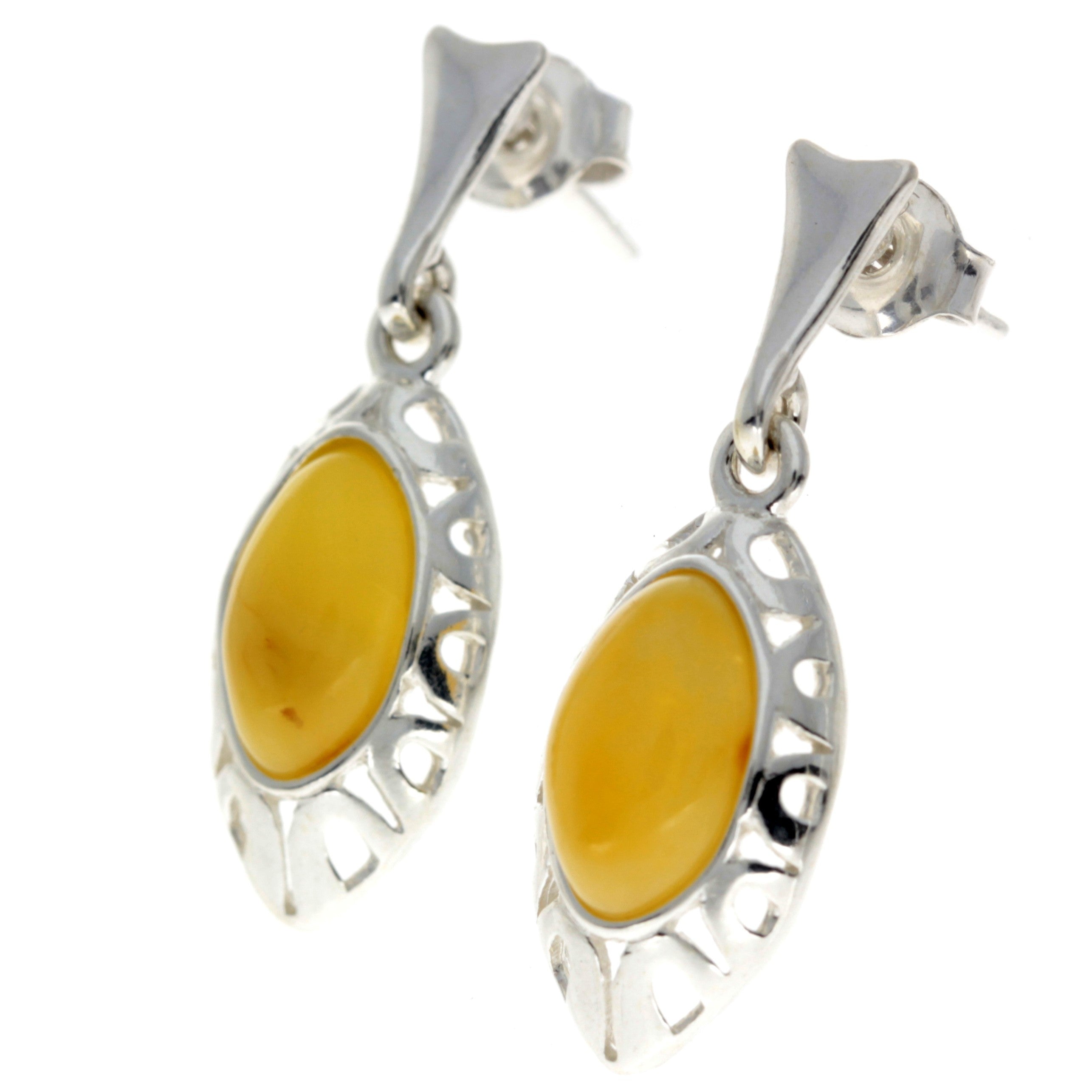 925 Sterling Silver & Baltic Amber Drop Modern Earrings - GL191