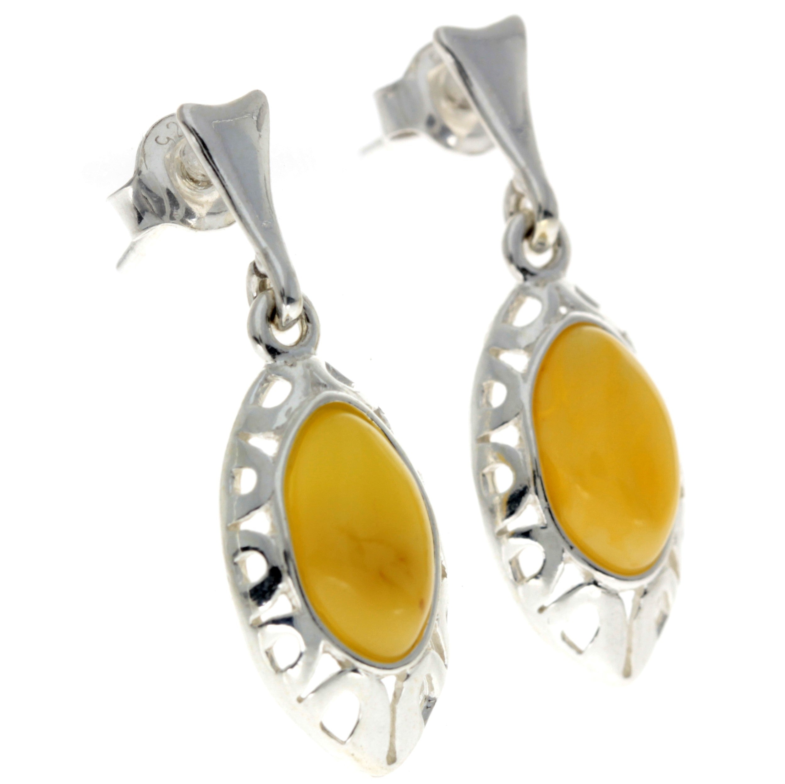 925 Sterling Silver & Baltic Amber Drop Modern Earrings - GL191