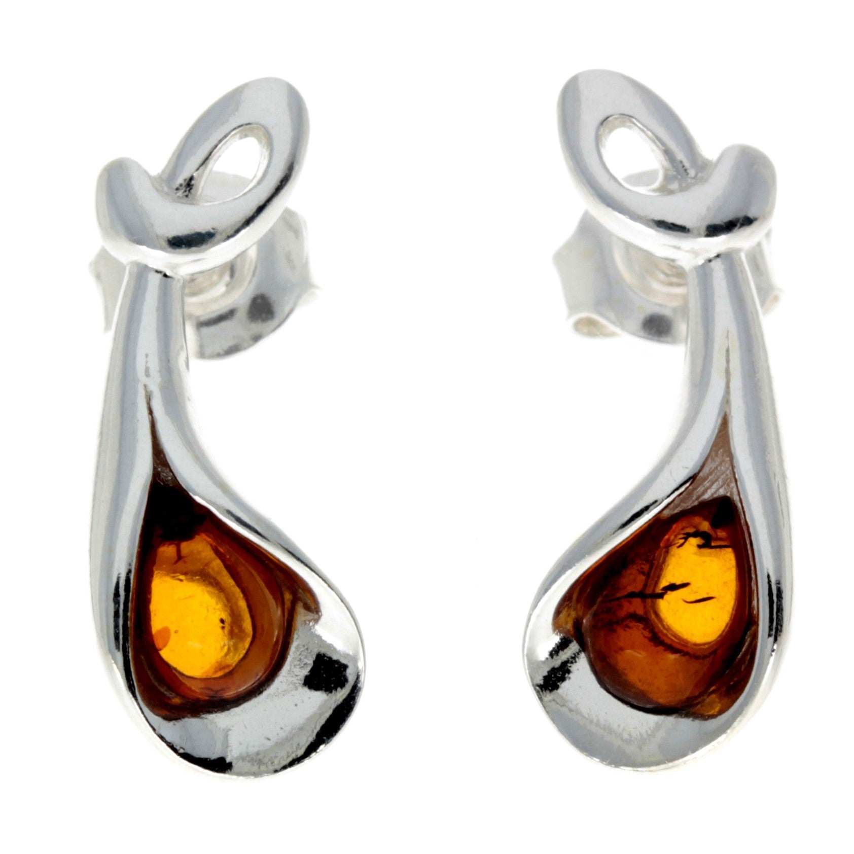 925 Sterling Silver & Baltic Amber Modern Studs Earrings - GL180