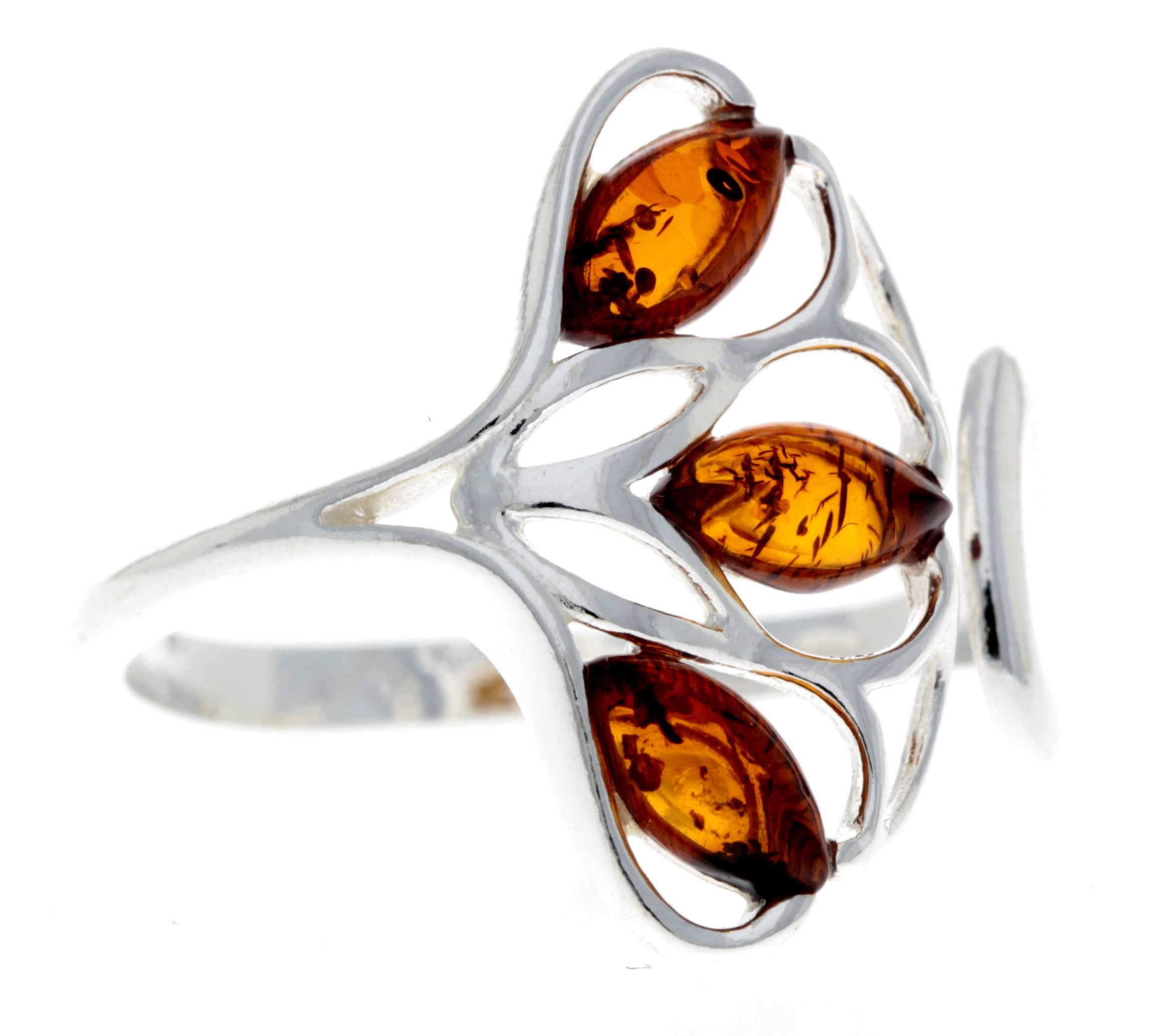 925 Sterling Silver & Genuine Baltic Amber Adjustable Modern Ring - GL716