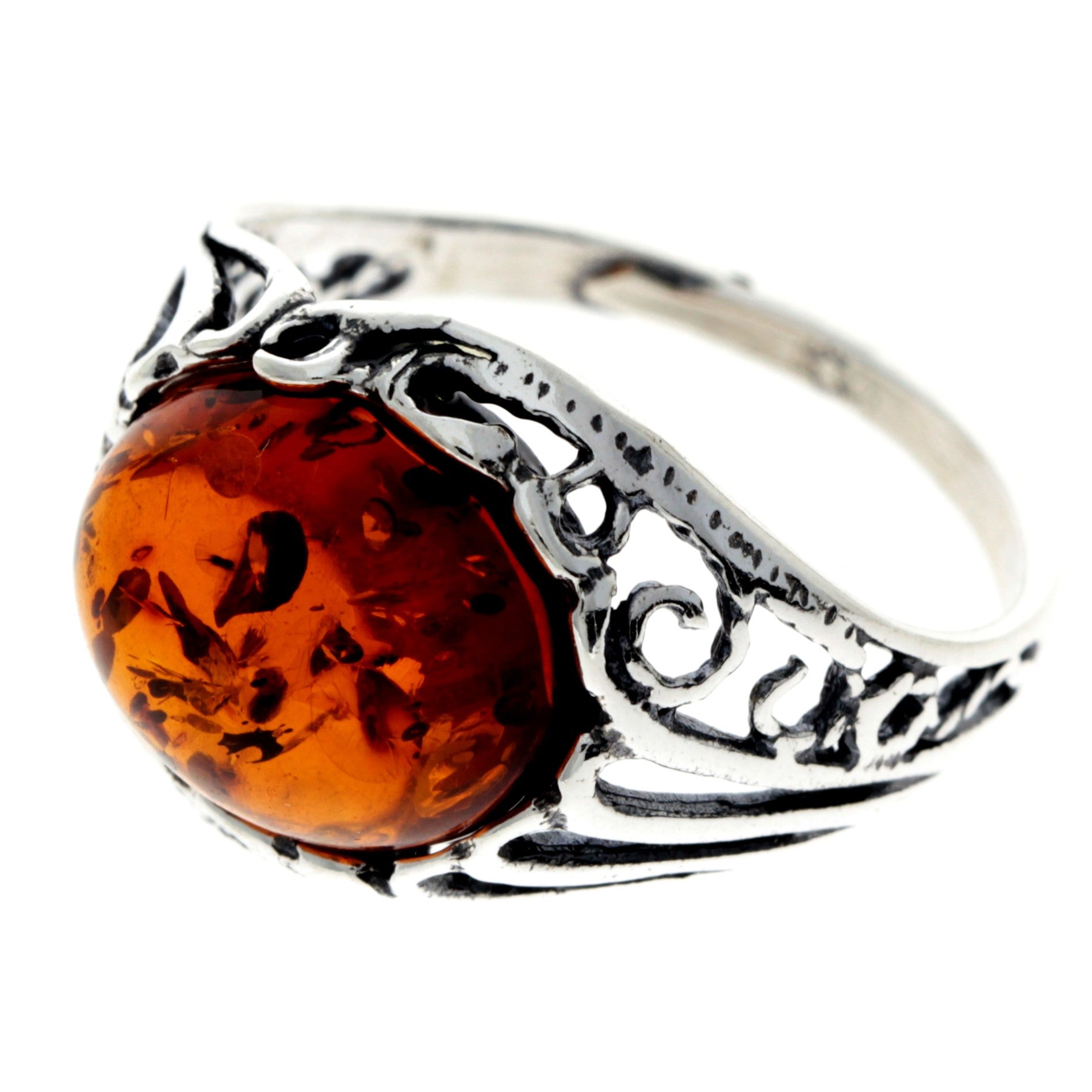 925 Sterling Silver & Genuine Oval Baltic Amber Classic Ring - AR3